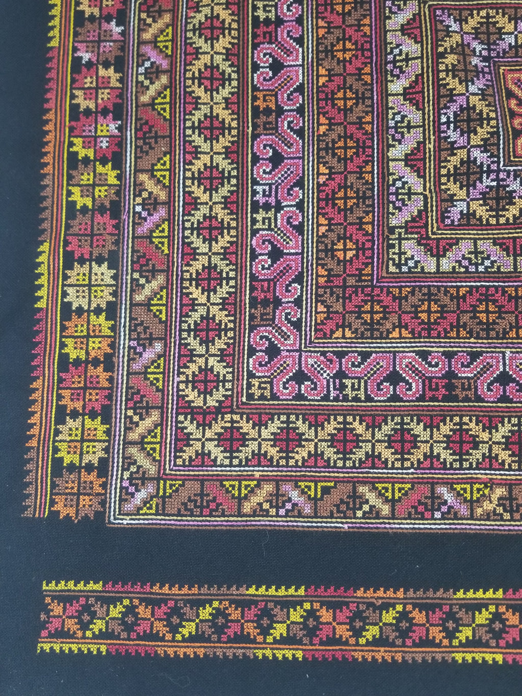 Vintage Palestinian Tribal Cross Stitch Embroidered Textile Panel 76x75cm