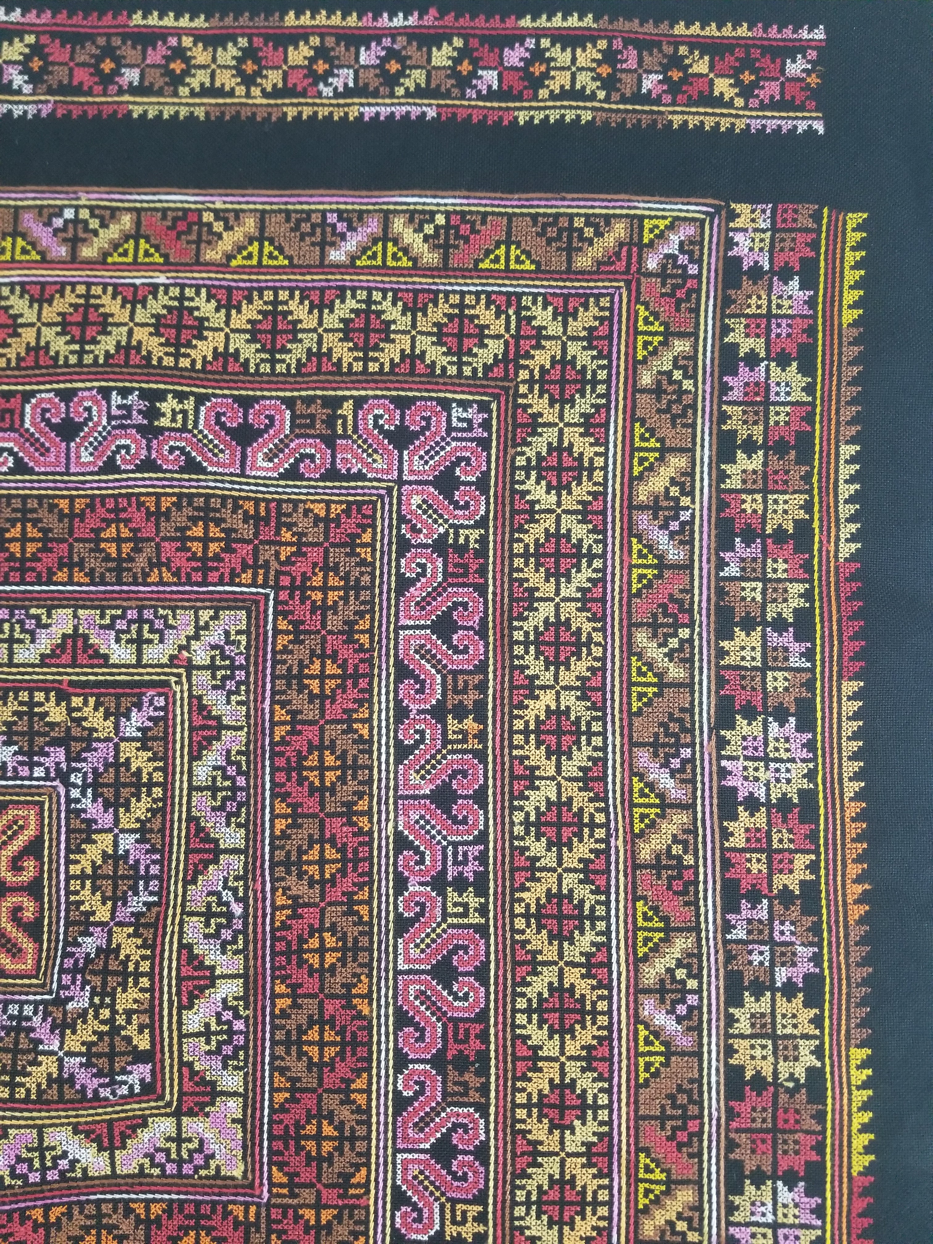 Vintage Palestinian Tribal Cross Stitch Embroidered Textile Panel 76x75cm