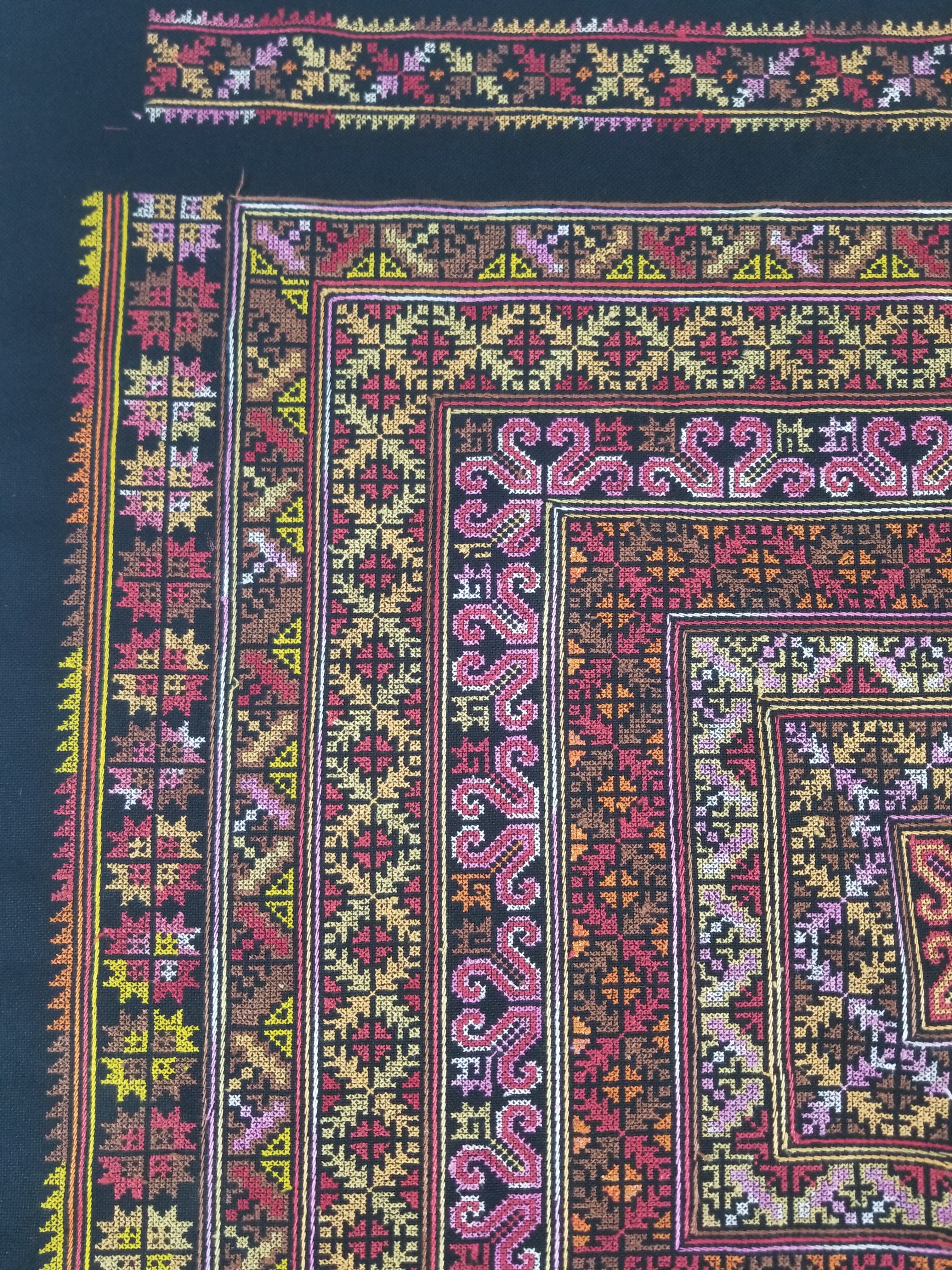 Vintage Palestinian Tribal Cross Stitch Embroidered Textile Panel 76x75cm