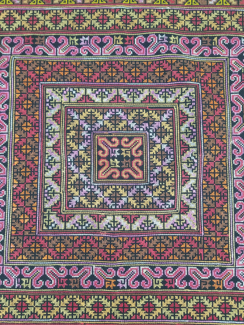 Vintage Palestinian Tribal Cross Stitch Embroidered Textile Panel 76x75cm