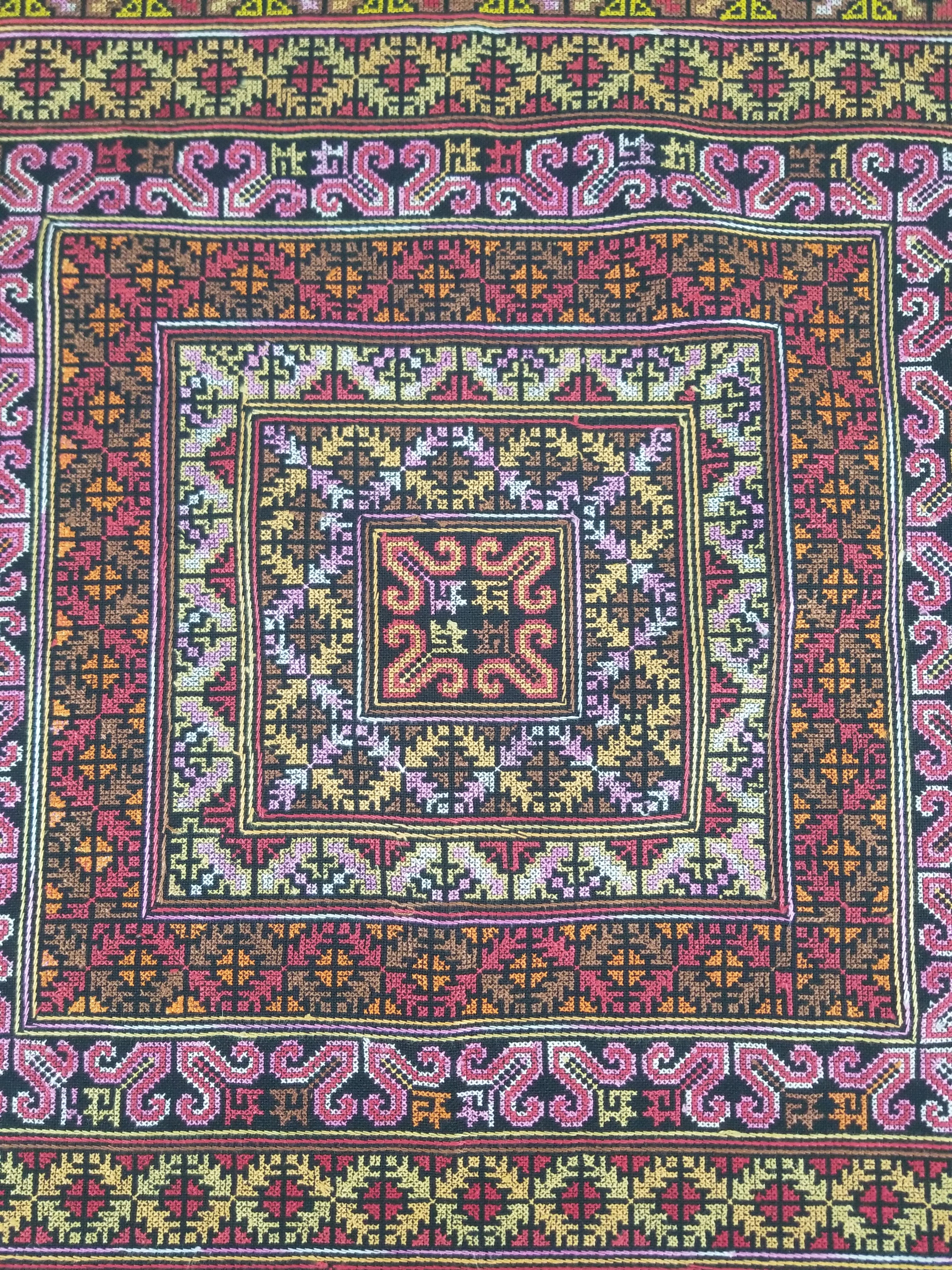 Vintage Palestinian Tribal Cross Stitch Embroidered Textile Panel 76x75cm