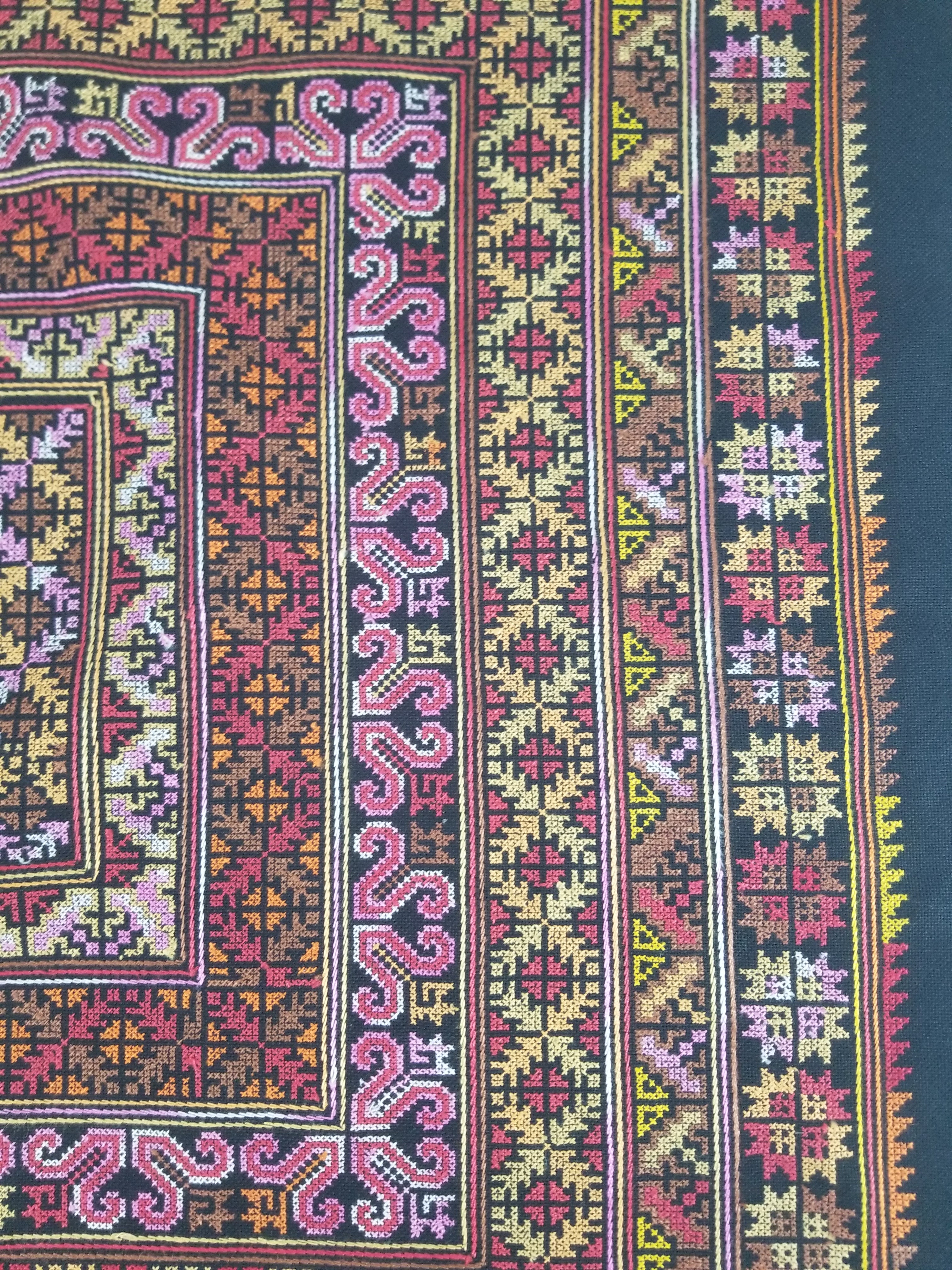 Vintage Palestinian Tribal Cross Stitch Embroidered Textile Panel 76x75cm