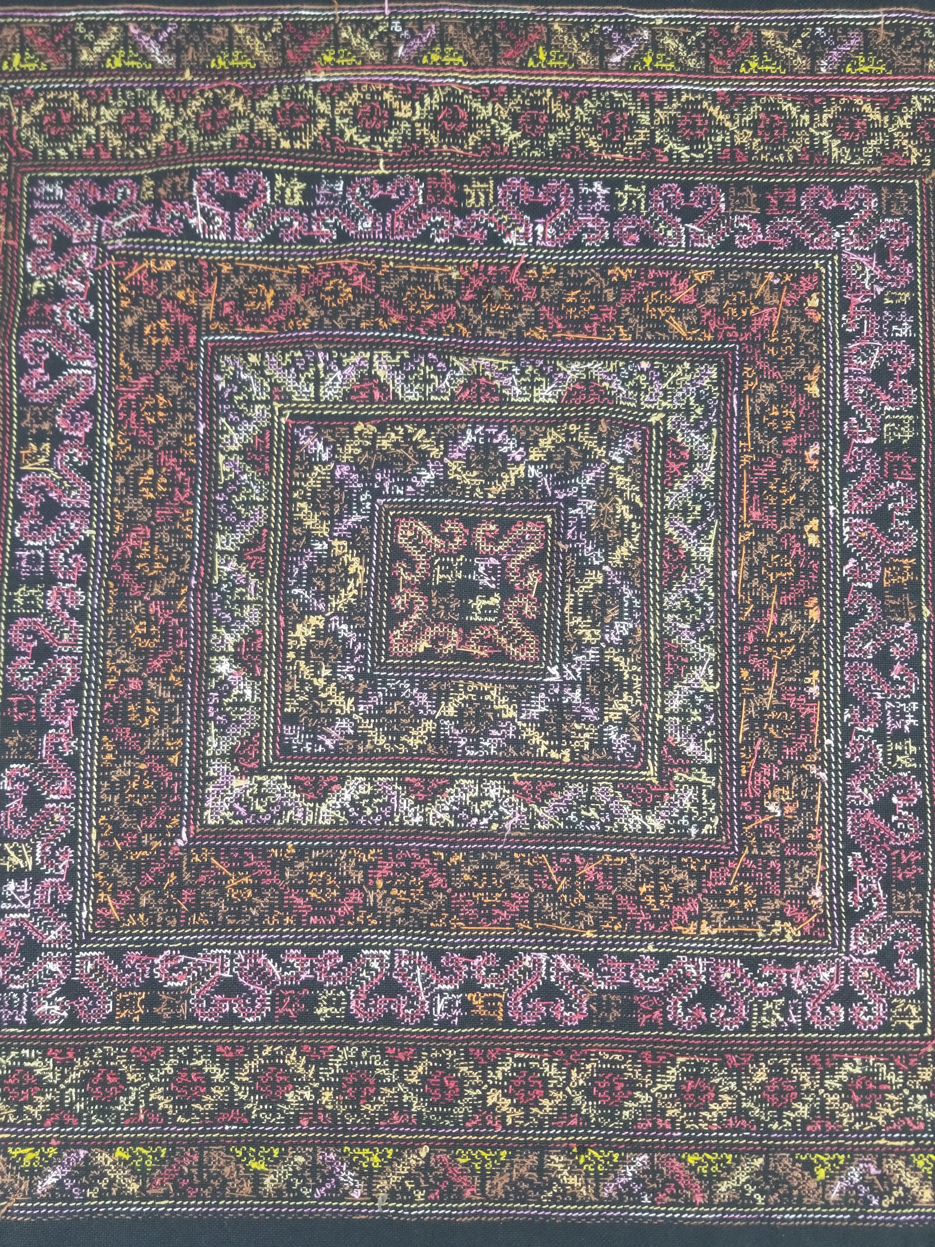 Vintage Palestinian Tribal Cross Stitch Embroidered Textile Panel 76x75cm