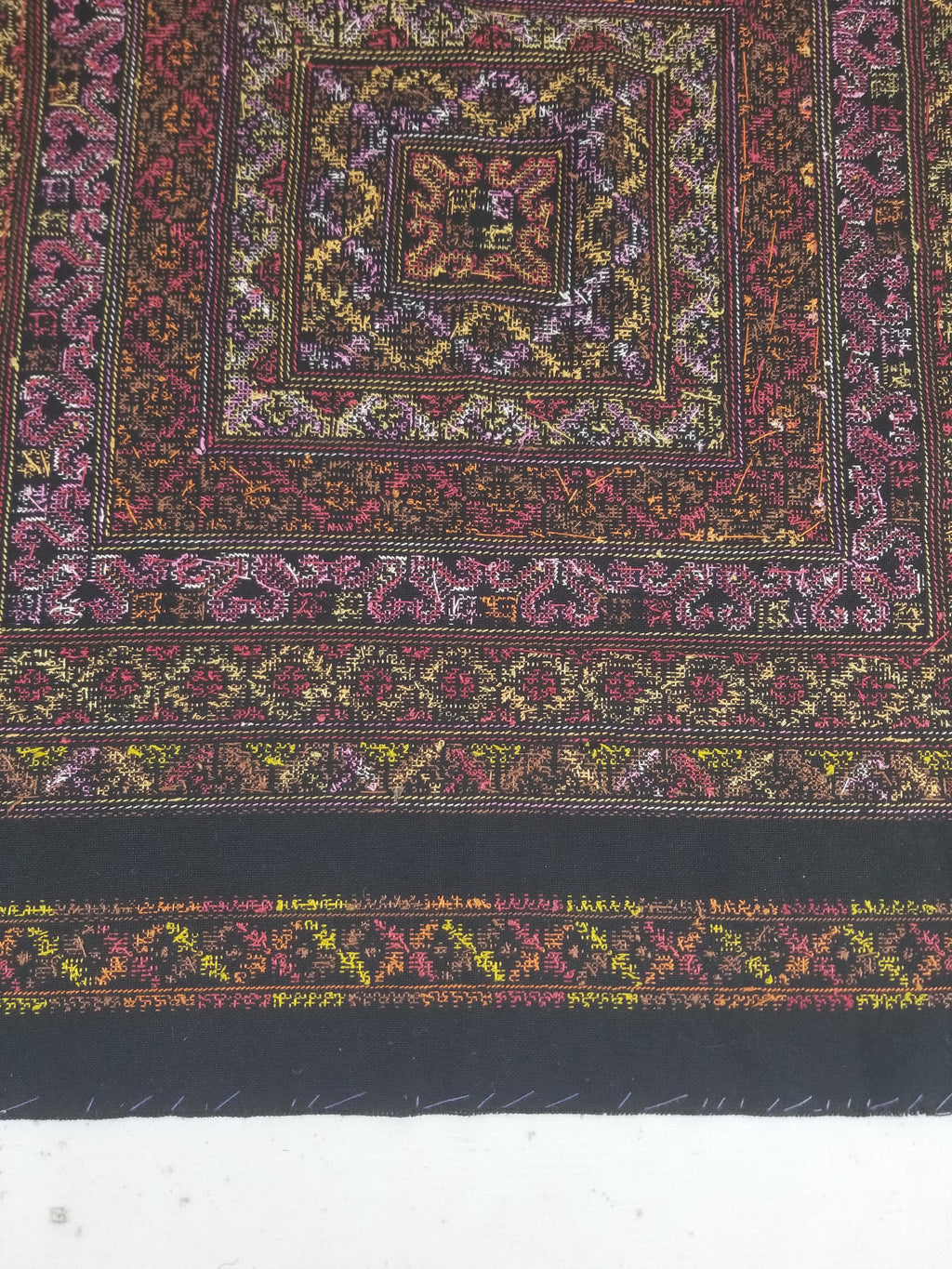 Vintage Palestinian Tribal Cross Stitch Embroidered Textile Panel 76x75cm