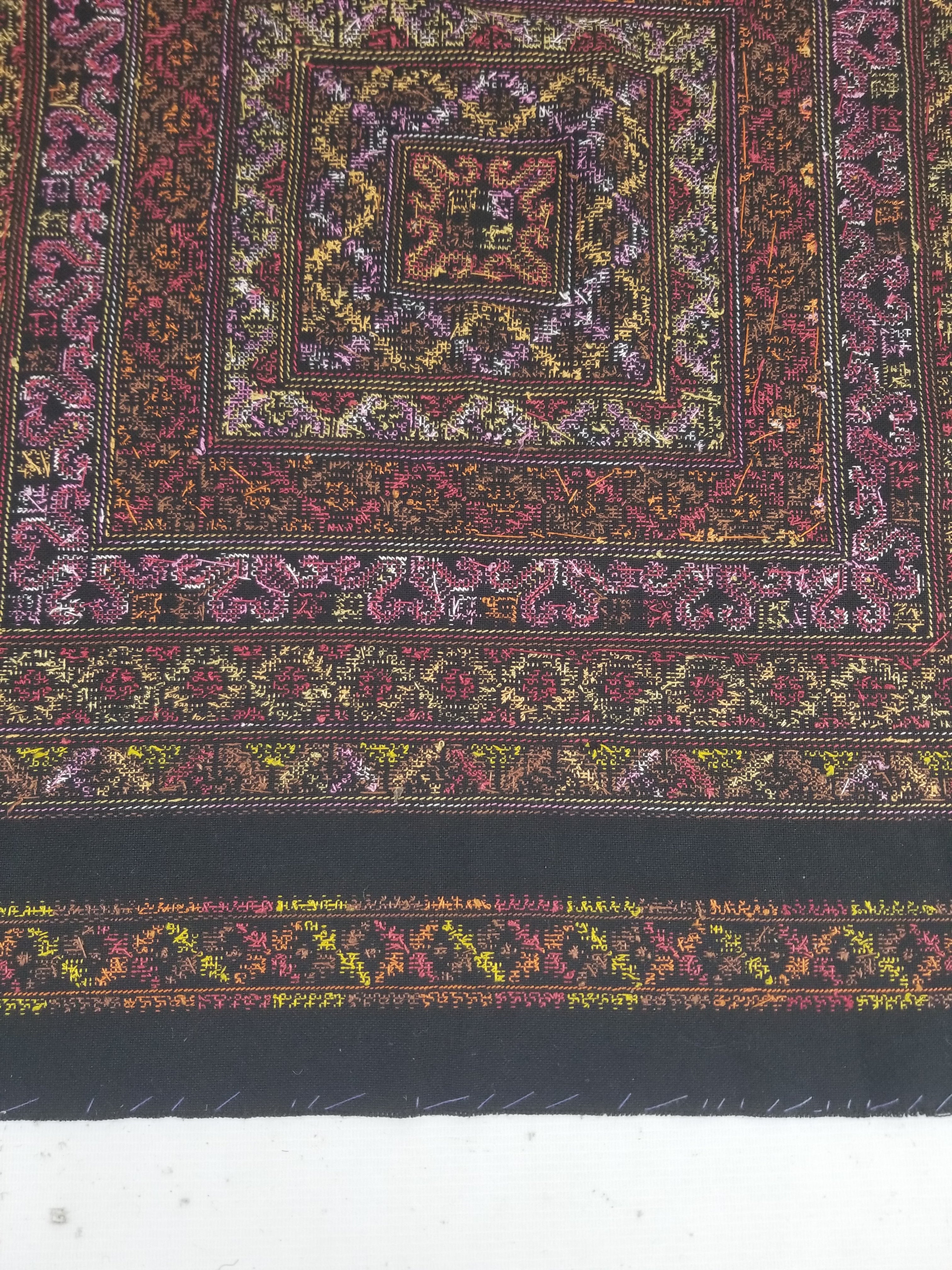 Vintage Palestinian Tribal Cross Stitch Embroidered Textile Panel 76x75cm