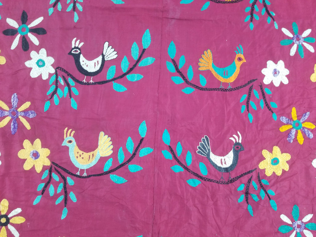 Vintage Central Asian Suzani Bird & Floral Embroidered Wall Hanging 220x180cm