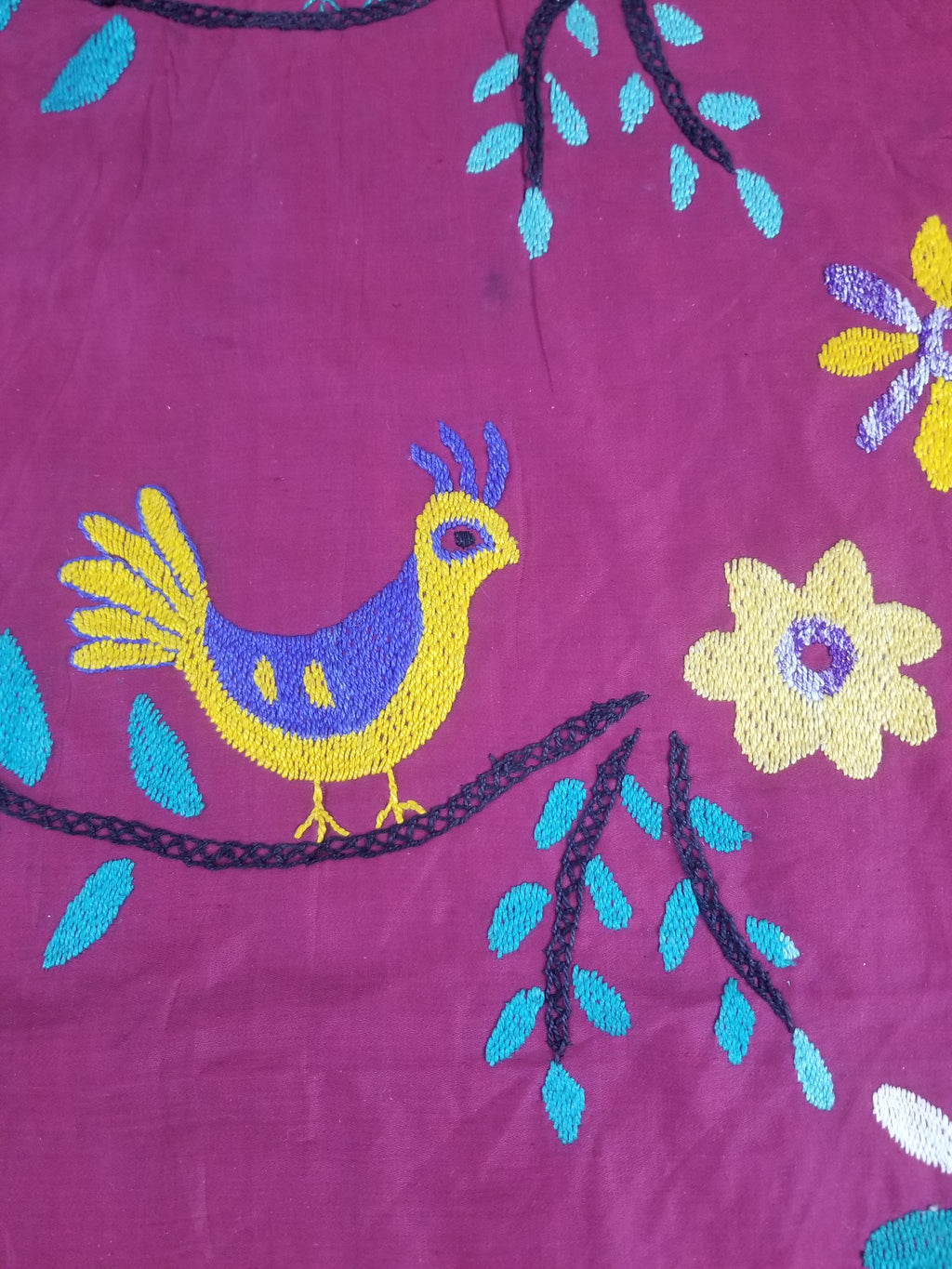 Vintage Central Asian Suzani Bird & Floral Embroidered Wall Hanging 220x180cm