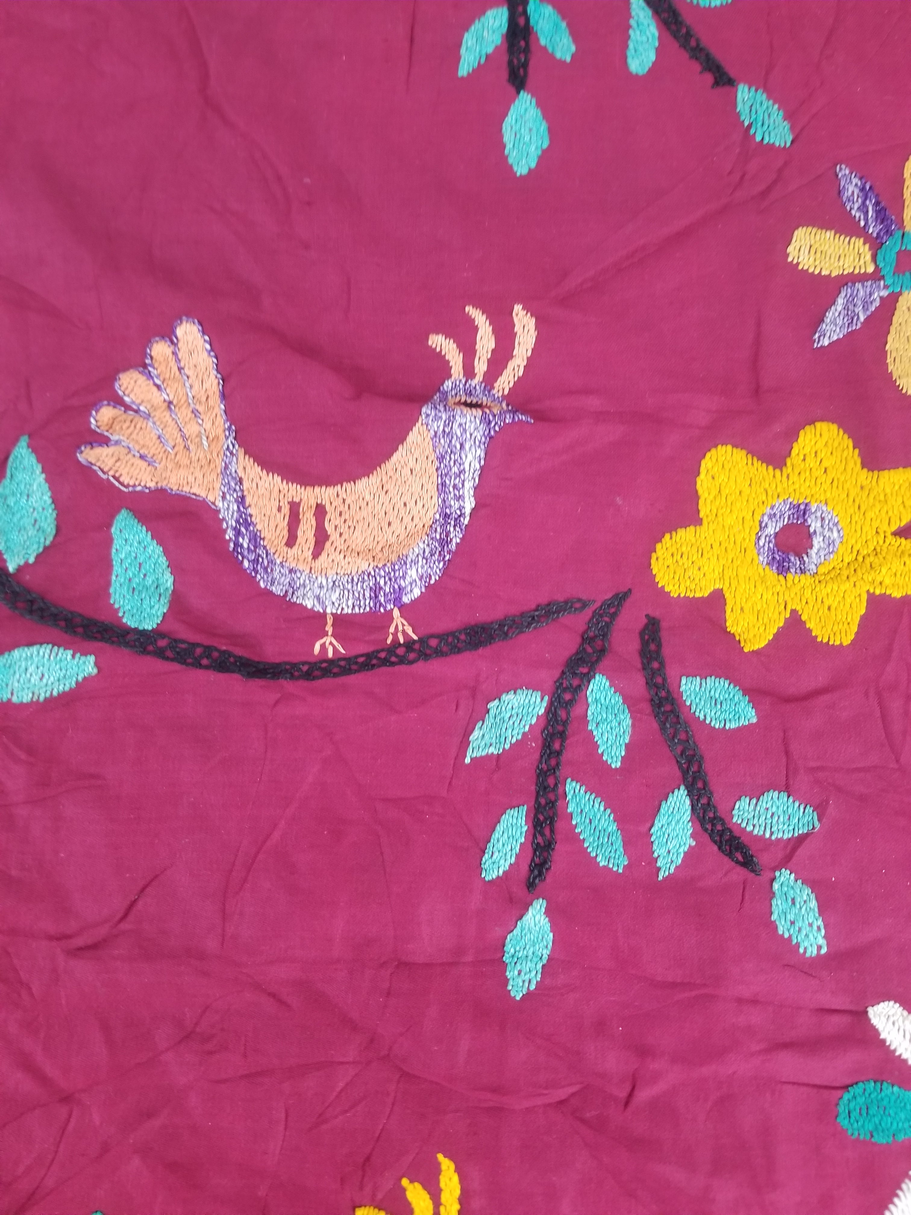 Vintage Central Asian Suzani Bird & Floral Embroidered Wall Hanging 220x180cm