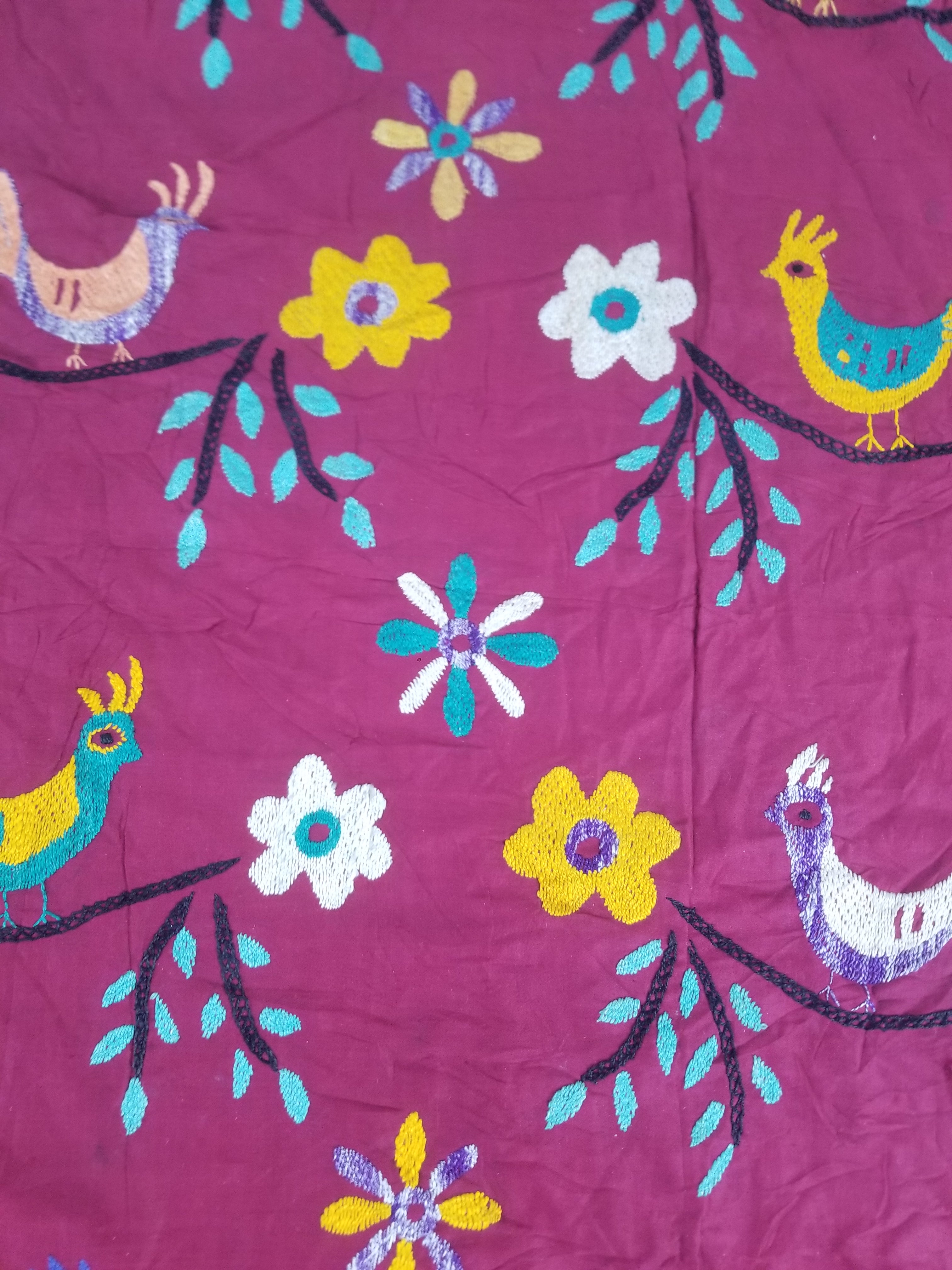 Vintage Central Asian Suzani Bird & Floral Embroidered Wall Hanging 220x180cm