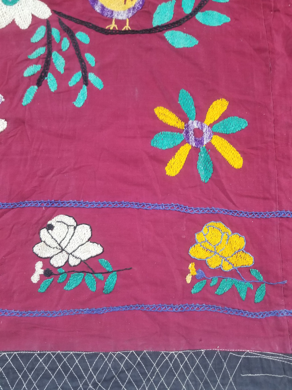 Vintage Central Asian Suzani Bird & Floral Embroidered Wall Hanging 220x180cm