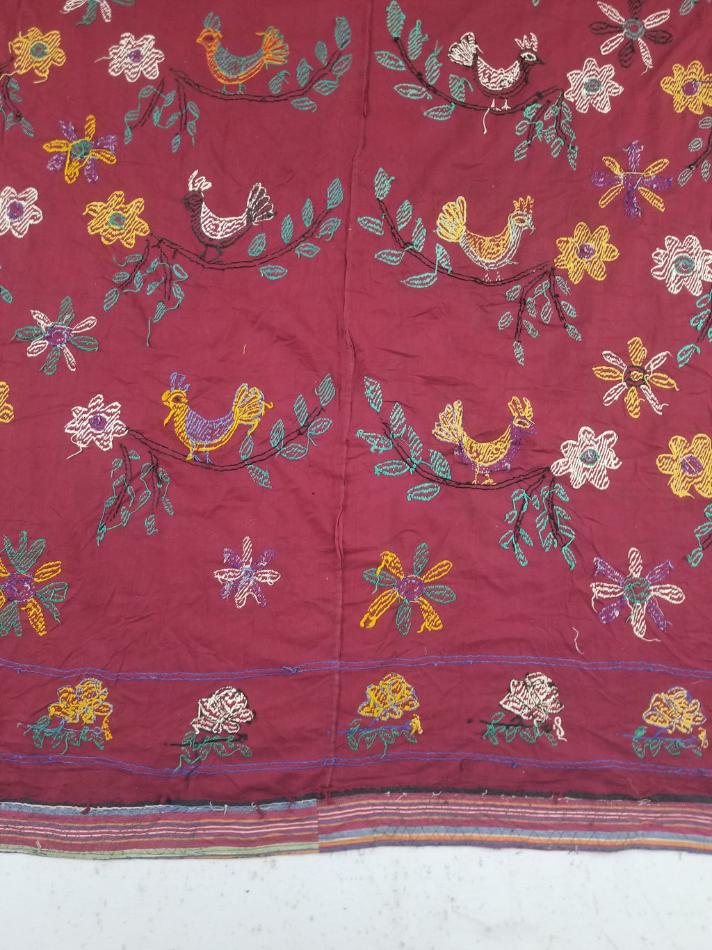 Vintage Central Asian Suzani Bird & Floral Embroidered Wall Hanging 220x180cm