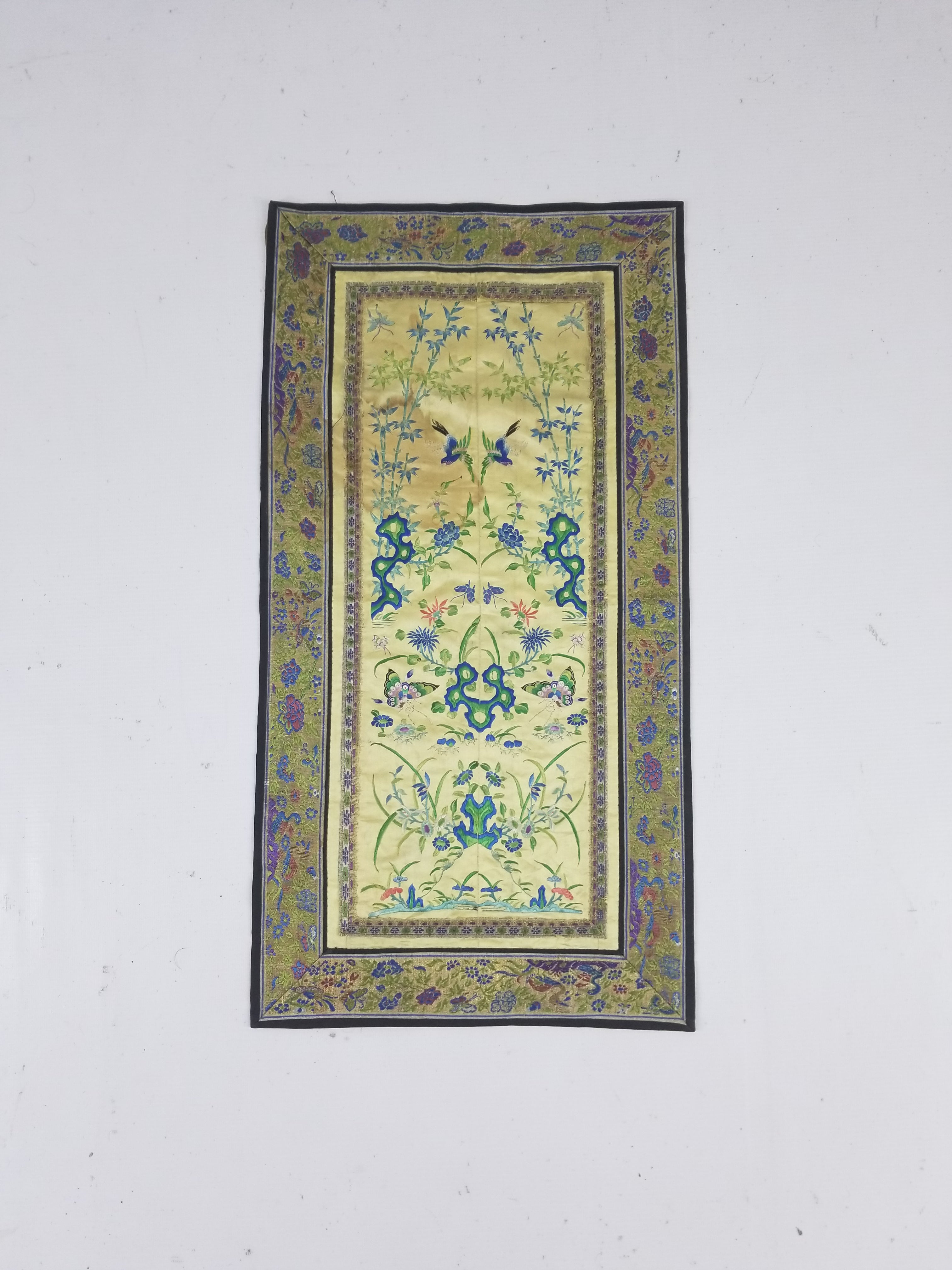 Antique Chinese Silk Hand Embroidered Avian Motifs Tapestry 64x34cm
