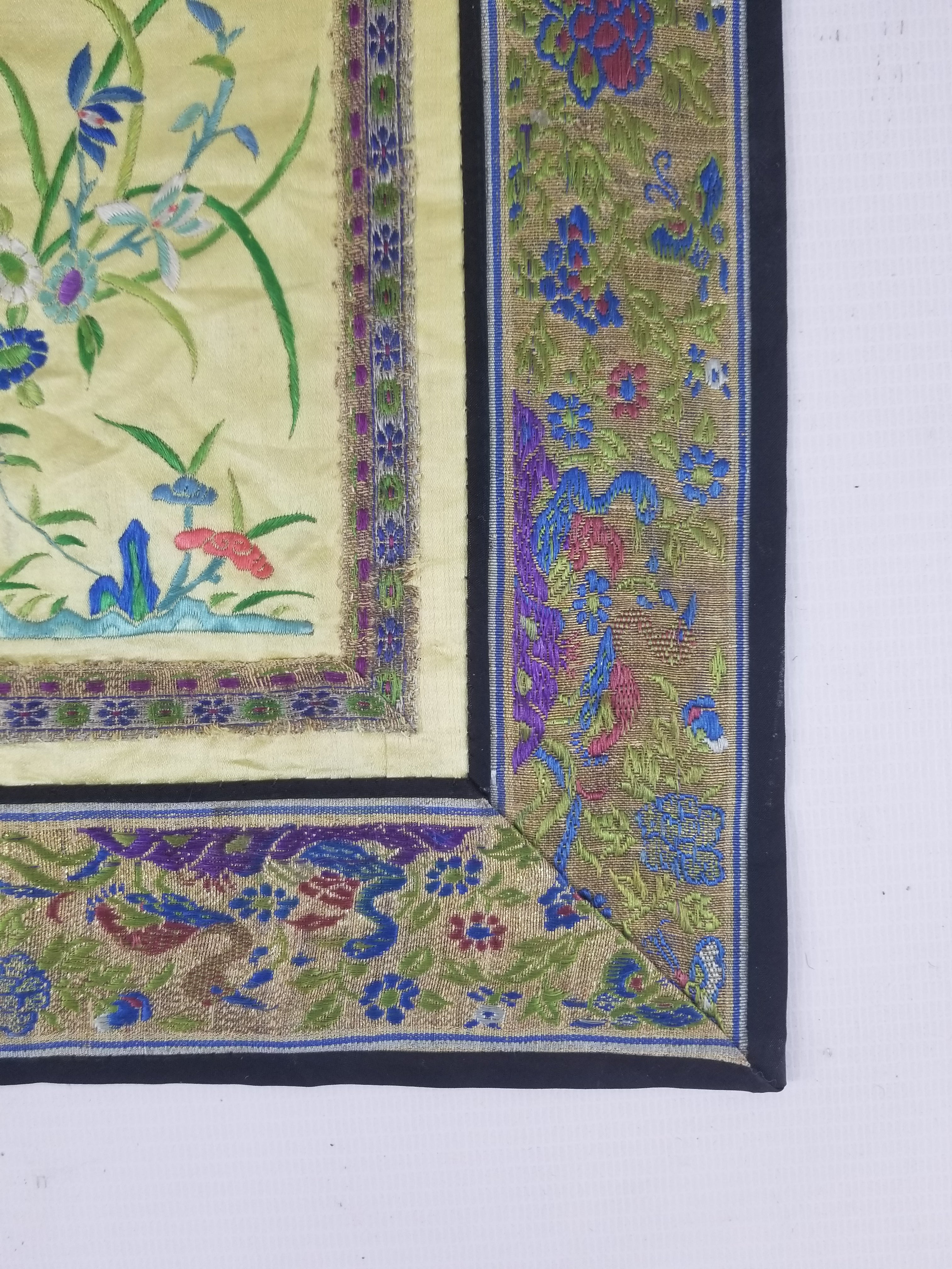 Antique Chinese Silk Hand Embroidered Avian Motifs Tapestry 64x34cm