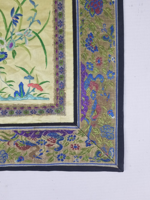 Antique Chinese Silk Hand Embroidered Avian Motifs Tapestry 64x34cm