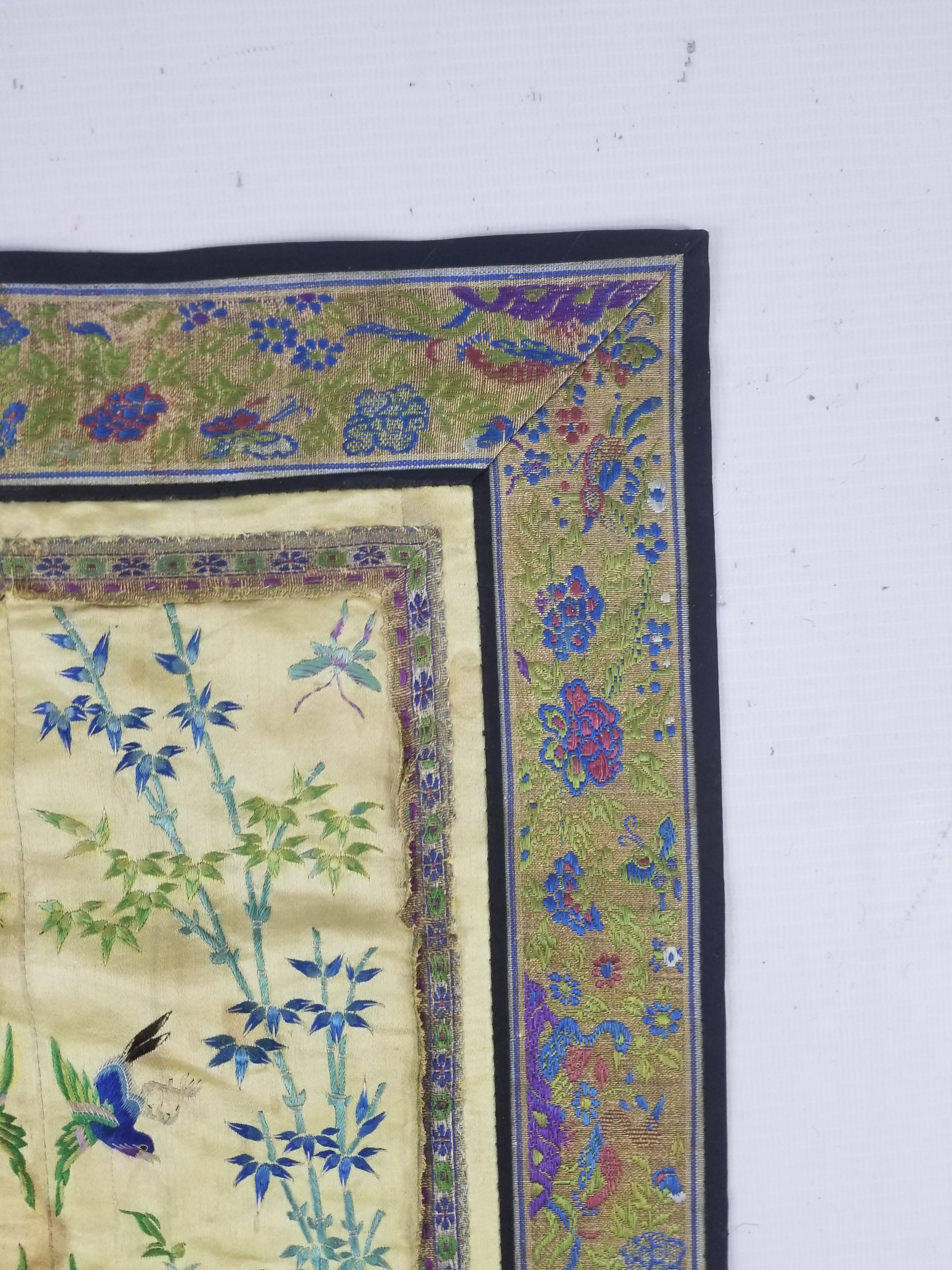 Antique Chinese Silk Hand Embroidered Avian Motifs Tapestry 64x34cm