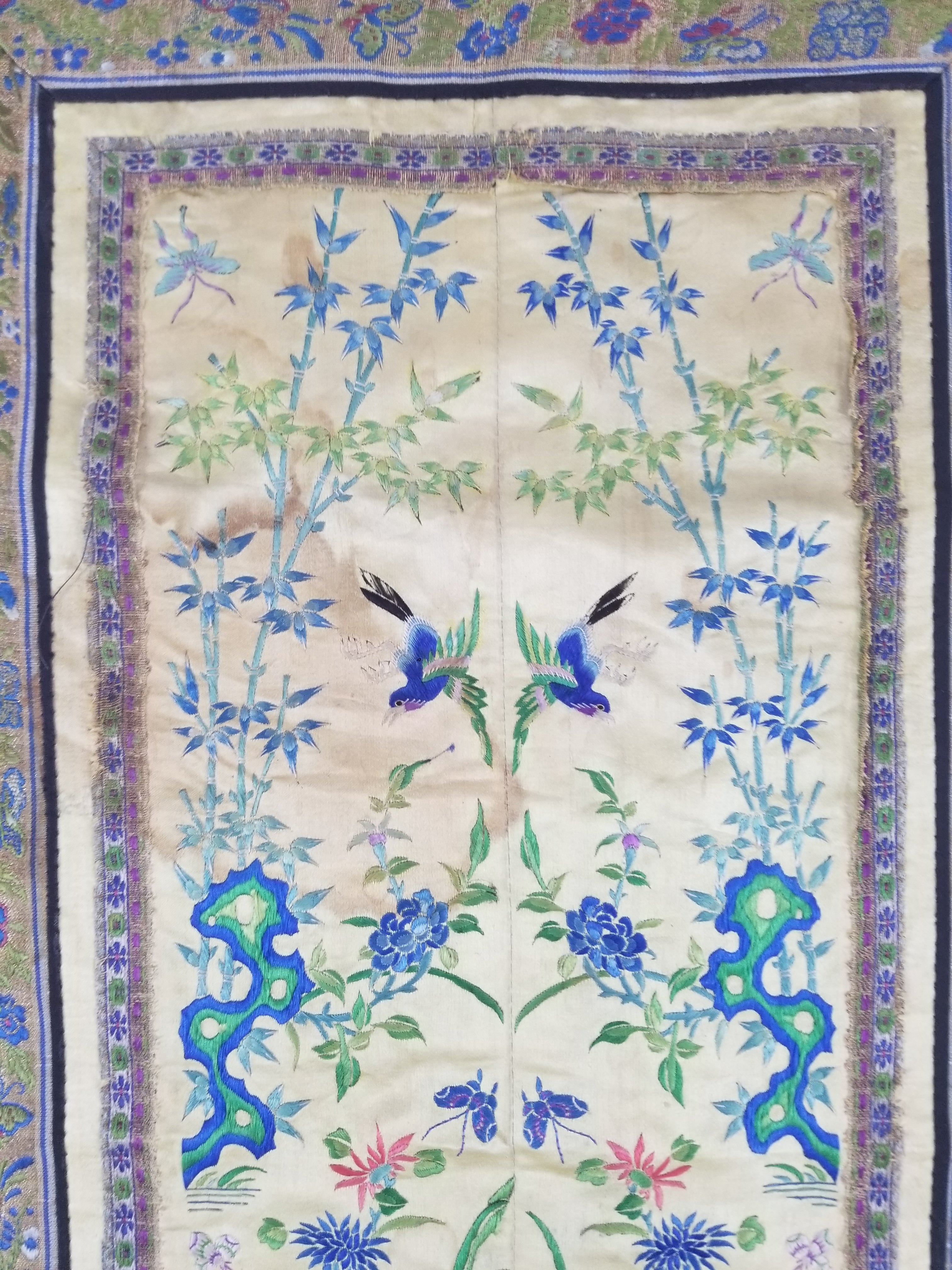 Antique Chinese Silk Hand Embroidered Avian Motifs Tapestry 64x34cm