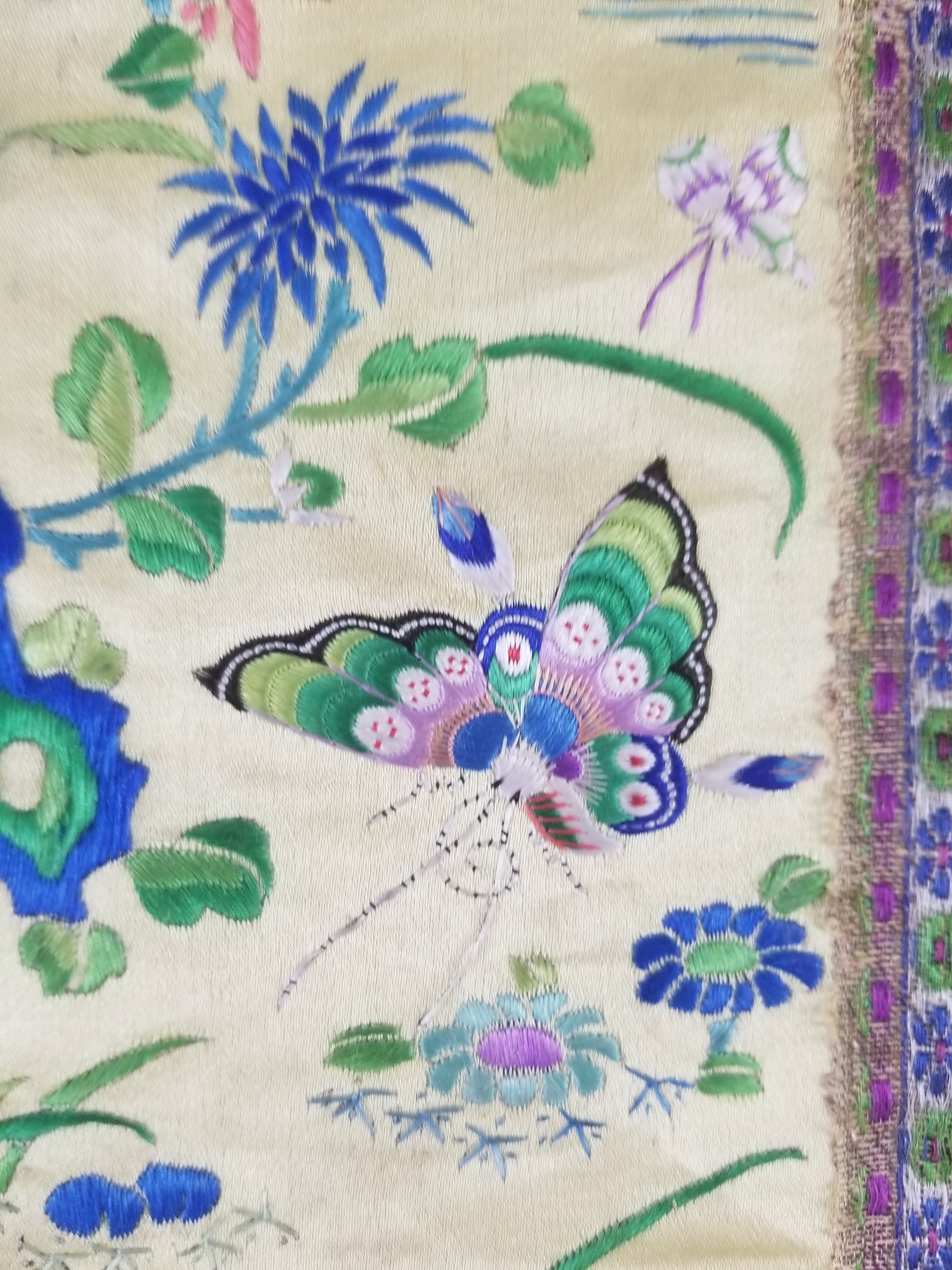 Antique Chinese Silk Hand Embroidered Avian Motifs Tapestry 64x34cm
