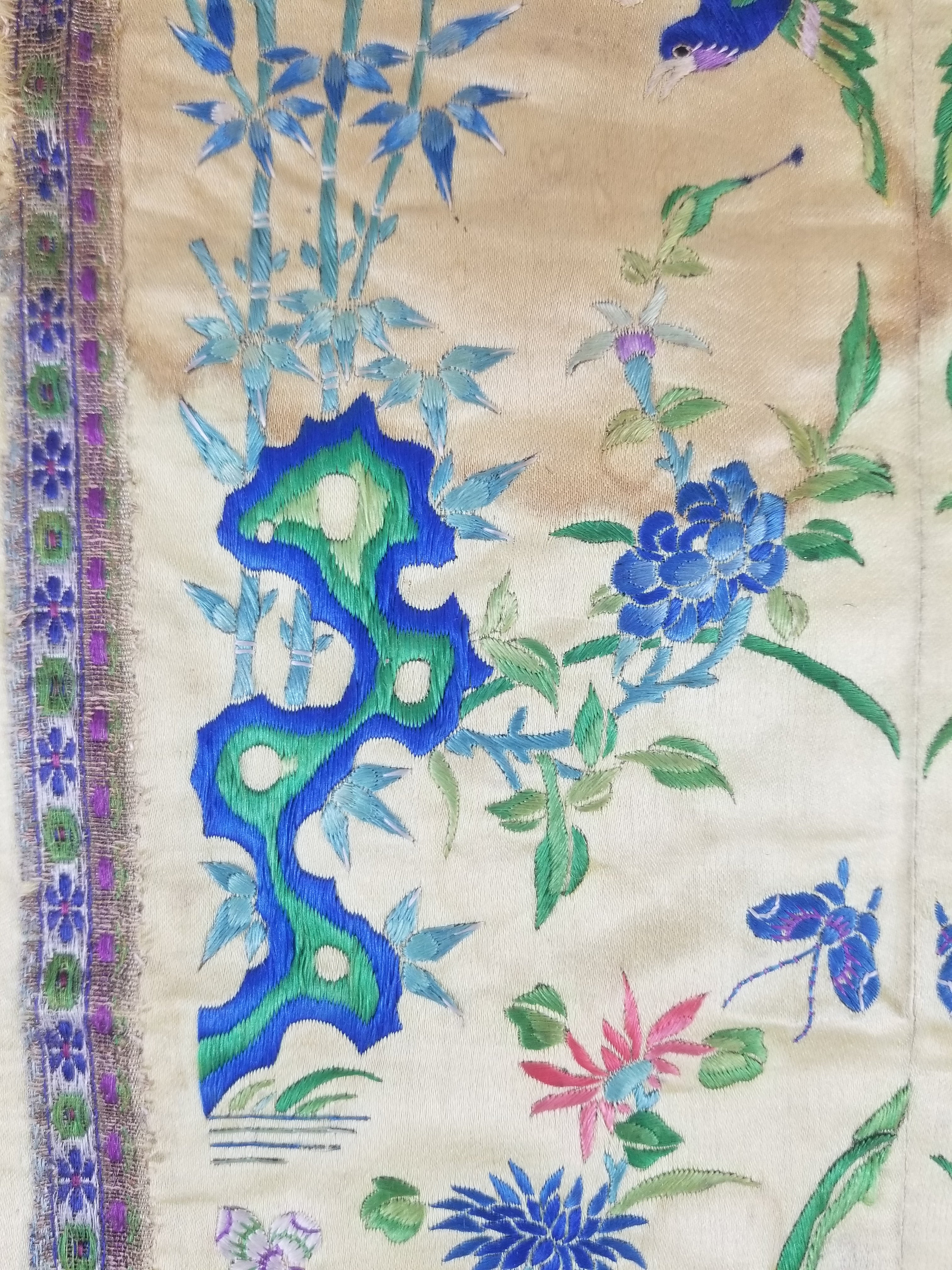 Antique Chinese Silk Hand Embroidered Avian Motifs Tapestry 64x34cm