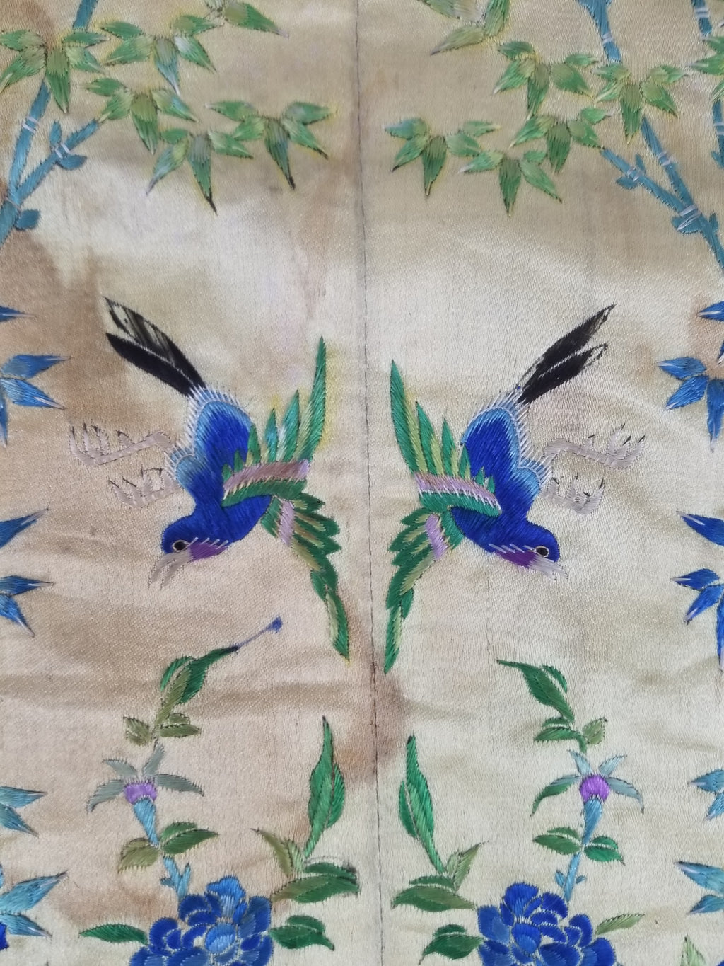 Antique Chinese Silk Hand Embroidered Avian Motifs Tapestry 64x34cm