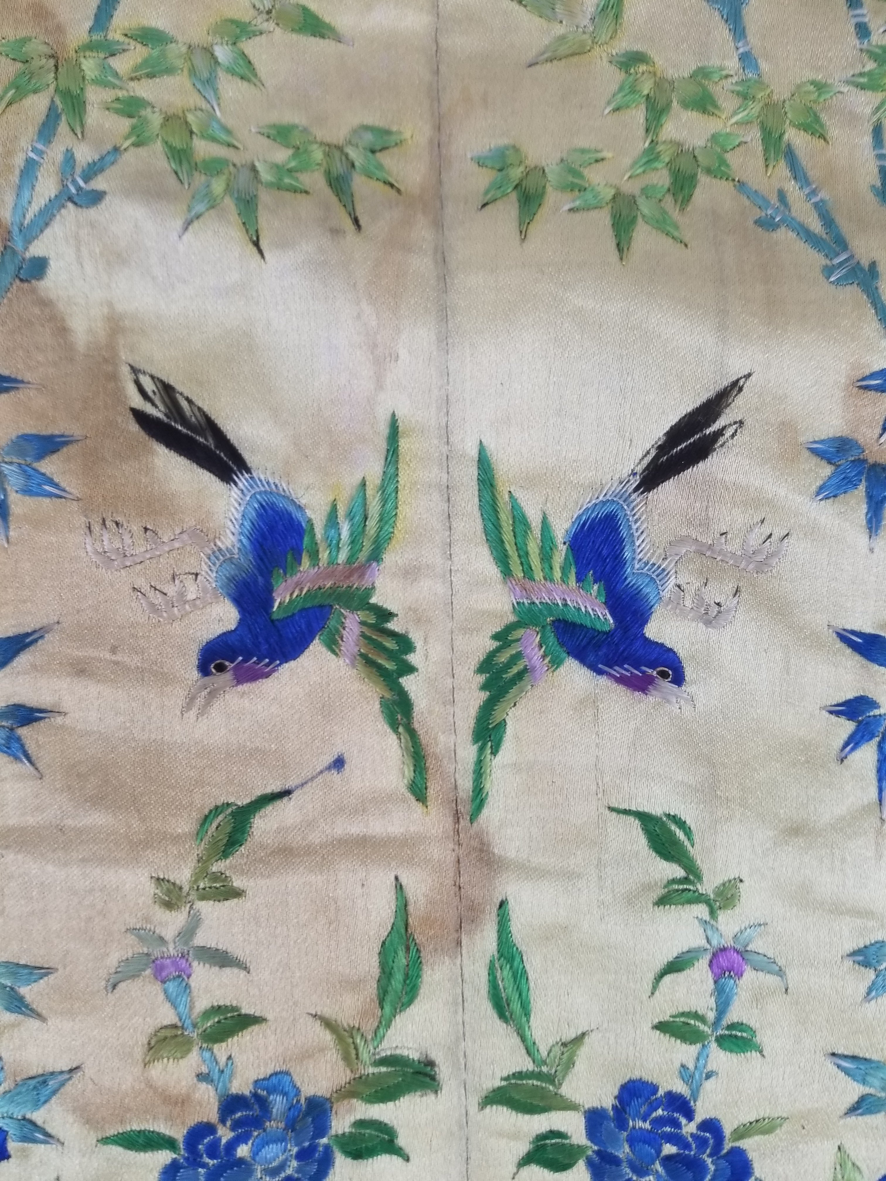 Antique Chinese Silk Hand Embroidered Avian Motifs Tapestry 64x34cm