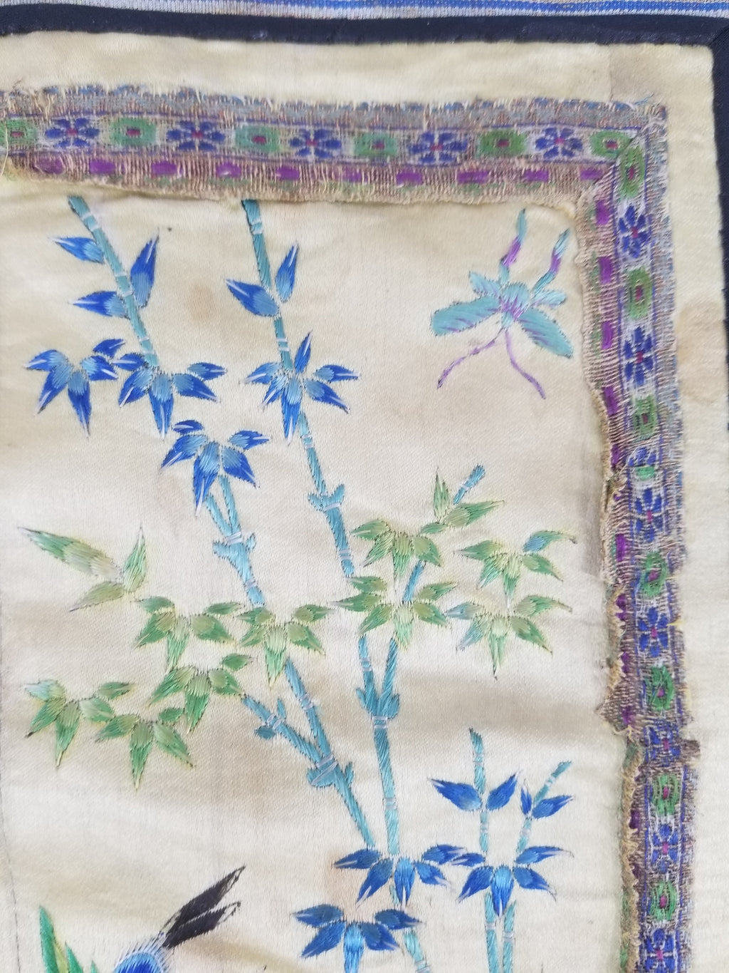 Antique Chinese Silk Hand Embroidered Avian Motifs Tapestry 64x34cm