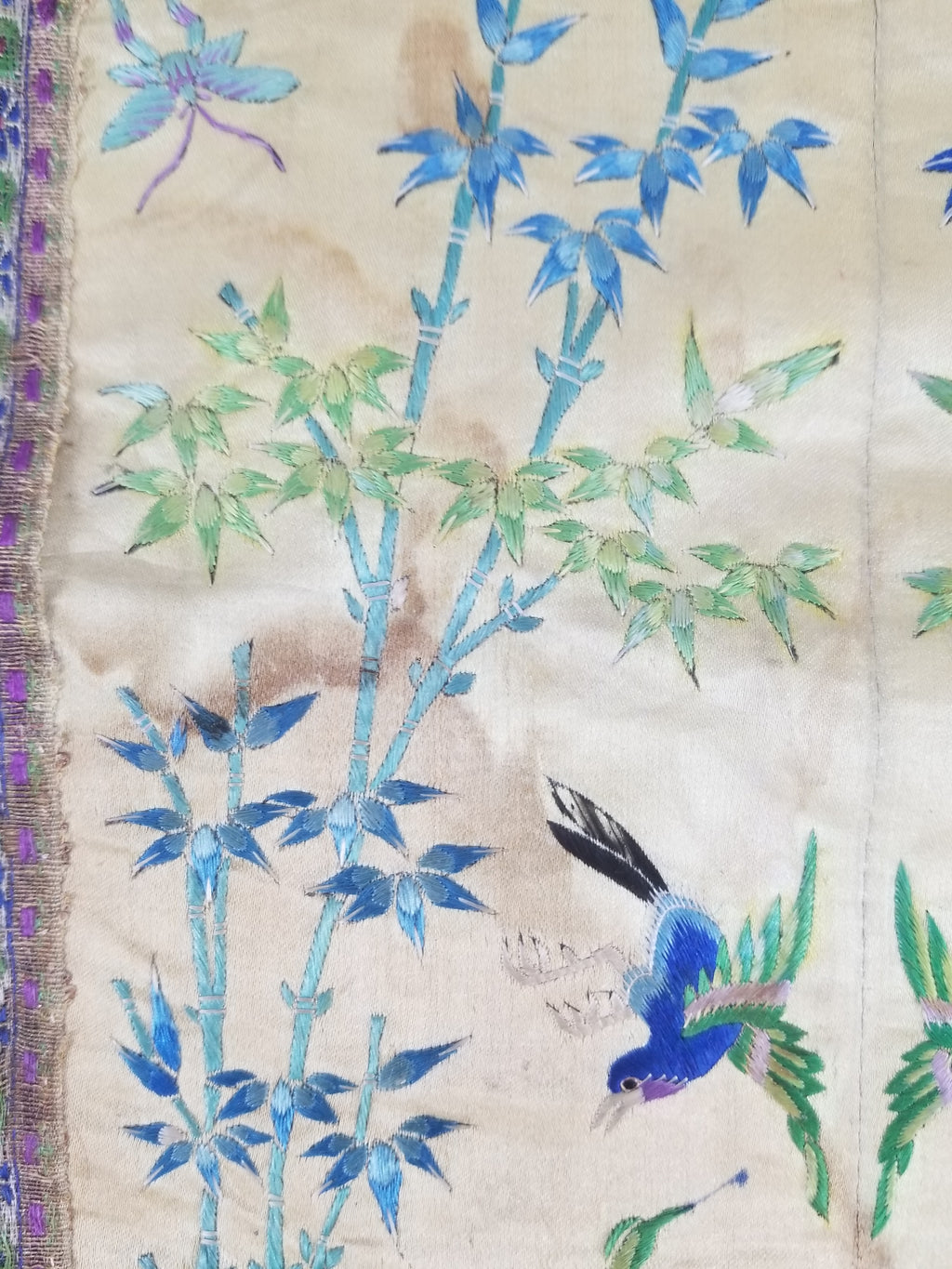 Antique Chinese Silk Hand Embroidered Avian Motifs Tapestry 64x34cm