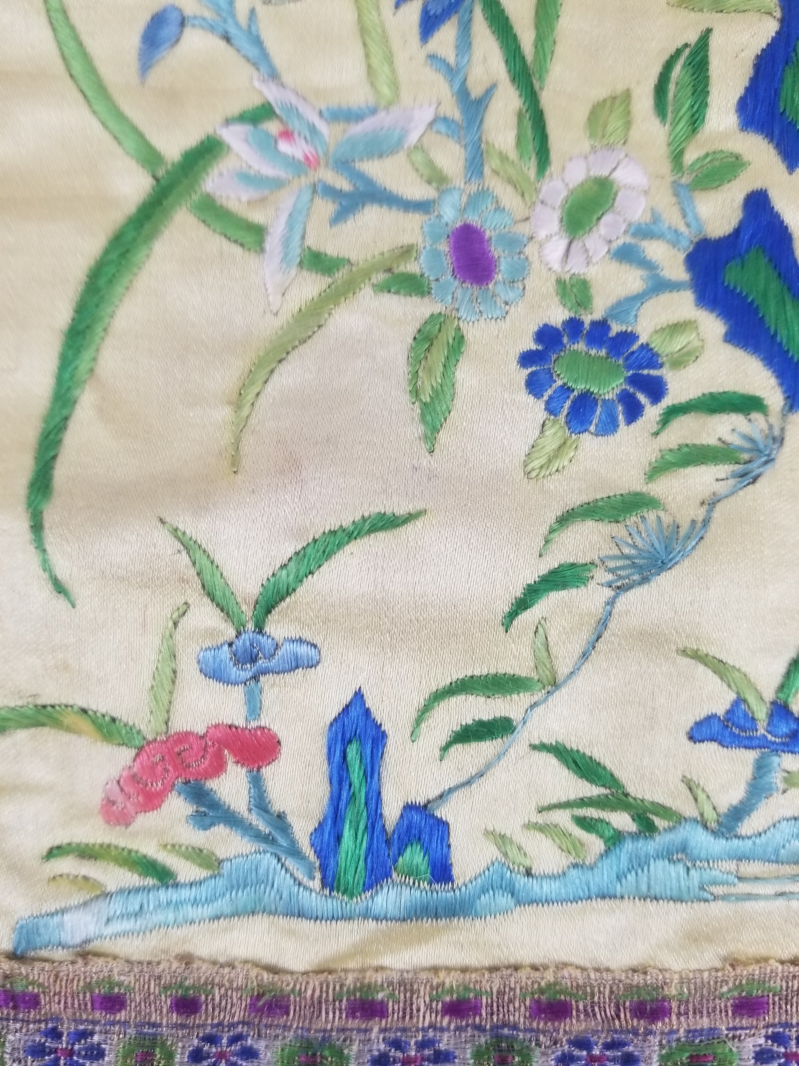 Antique Chinese Silk Hand Embroidered Avian Motifs Tapestry 64x34cm