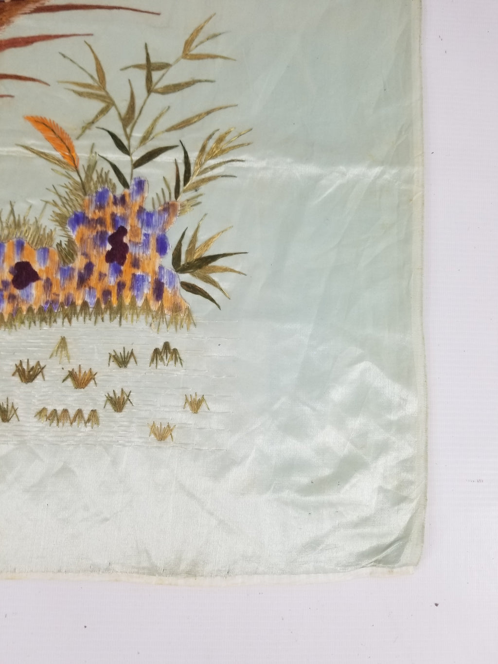 Vintage Chinese Silk Hand Embroidered Pheasant & Butterflies Tapestry 60x53cm