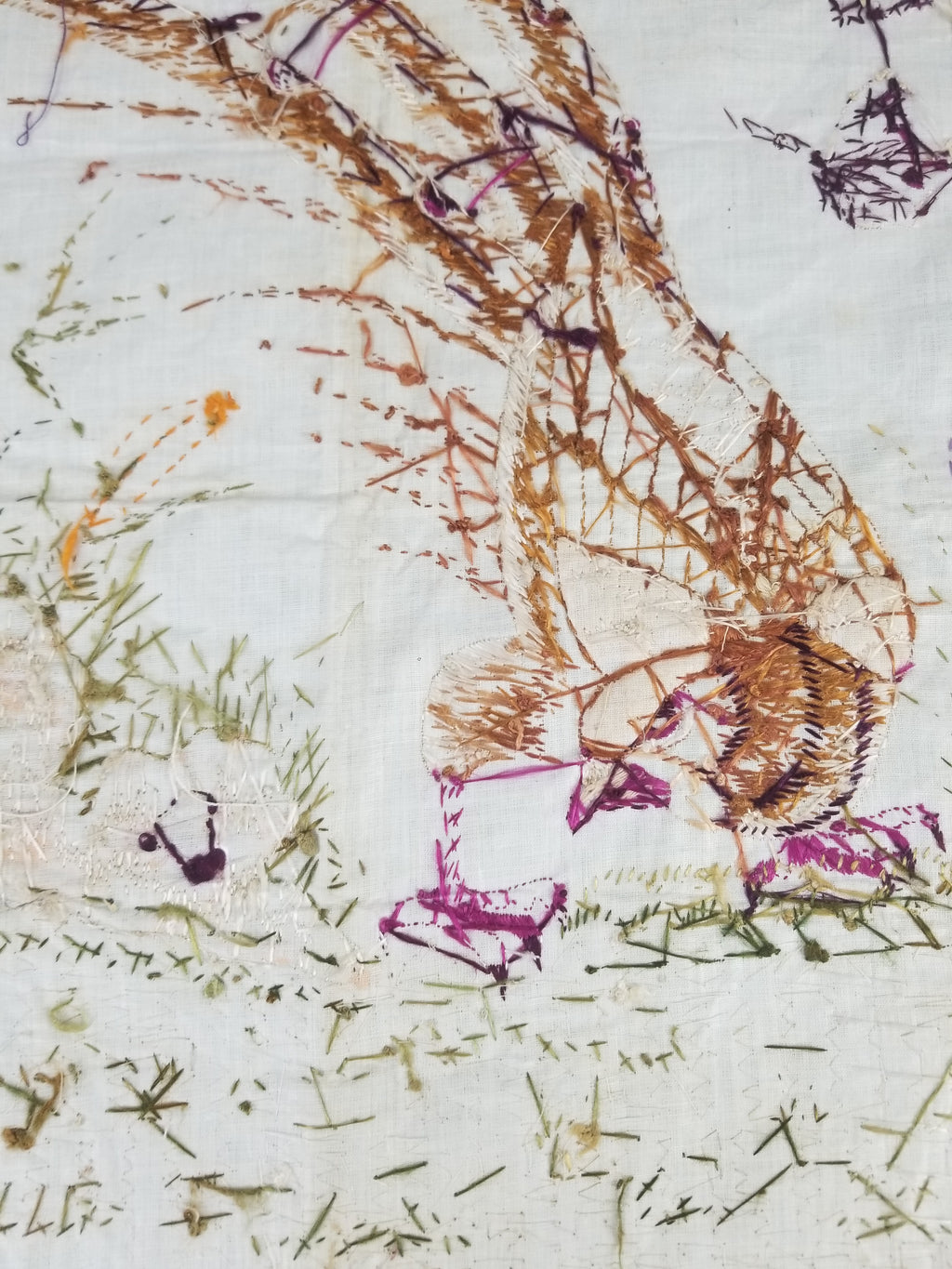 Vintage Chinese Silk Hand Embroidered Pheasant & Butterflies Tapestry 60x53cm
