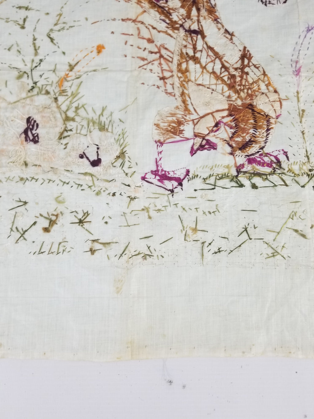 Vintage Chinese Silk Hand Embroidered Pheasant & Butterflies Tapestry 60x53cm