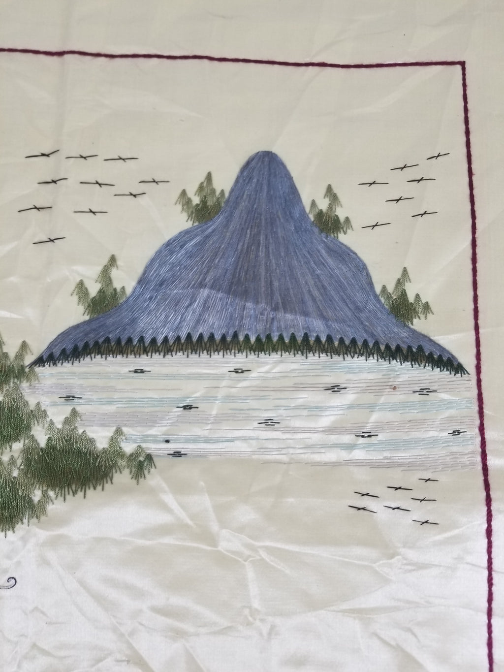 Vintage Chinese Hand Embroidered Silk Pagoda Landscape Silk Tapestry 61x54cm