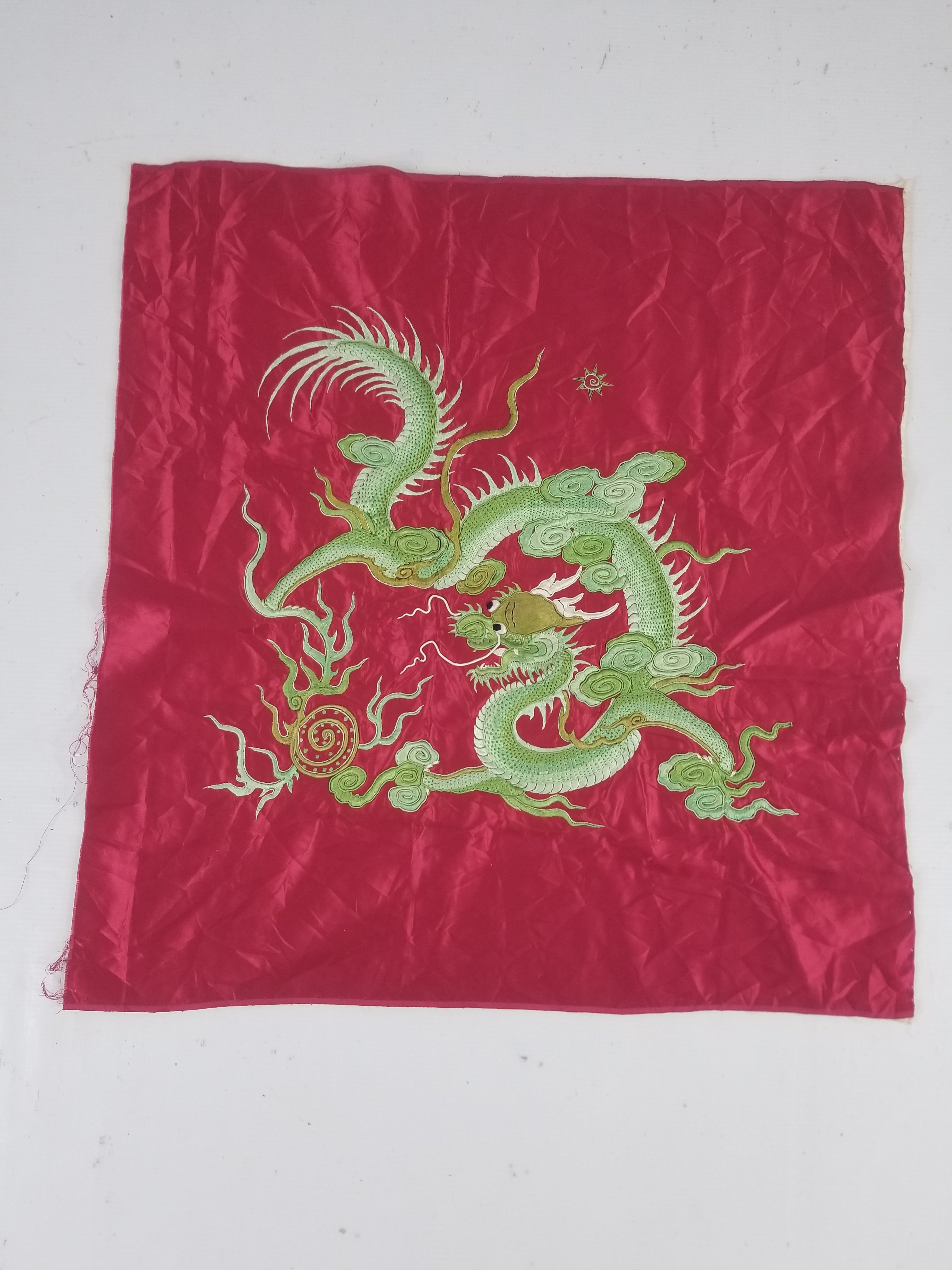 Vintage Chinese Hand Embroidered Dragon Silk Tapestry 60x57cm