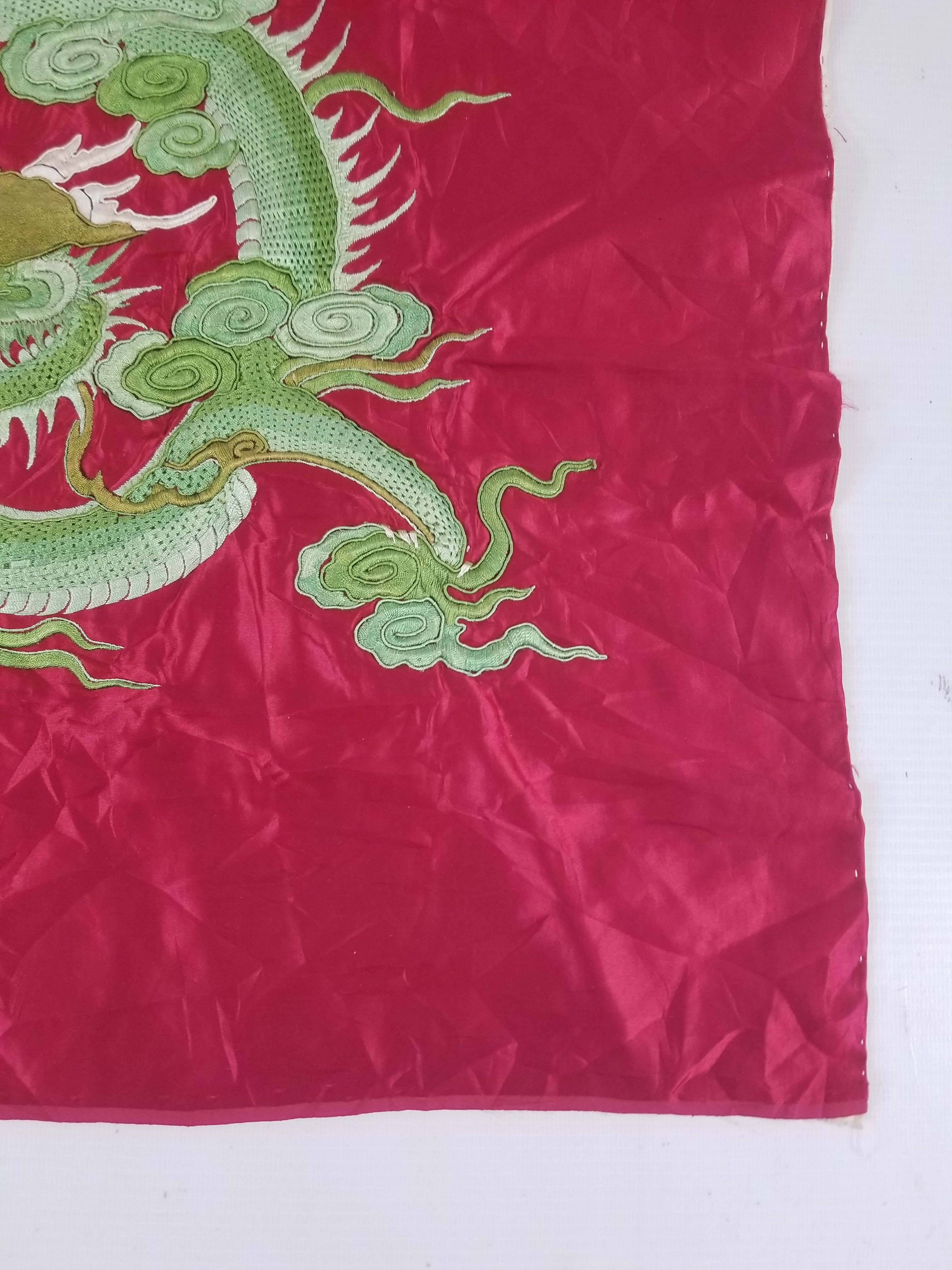 Vintage Chinese Hand Embroidered Dragon Silk Tapestry 60x57cm