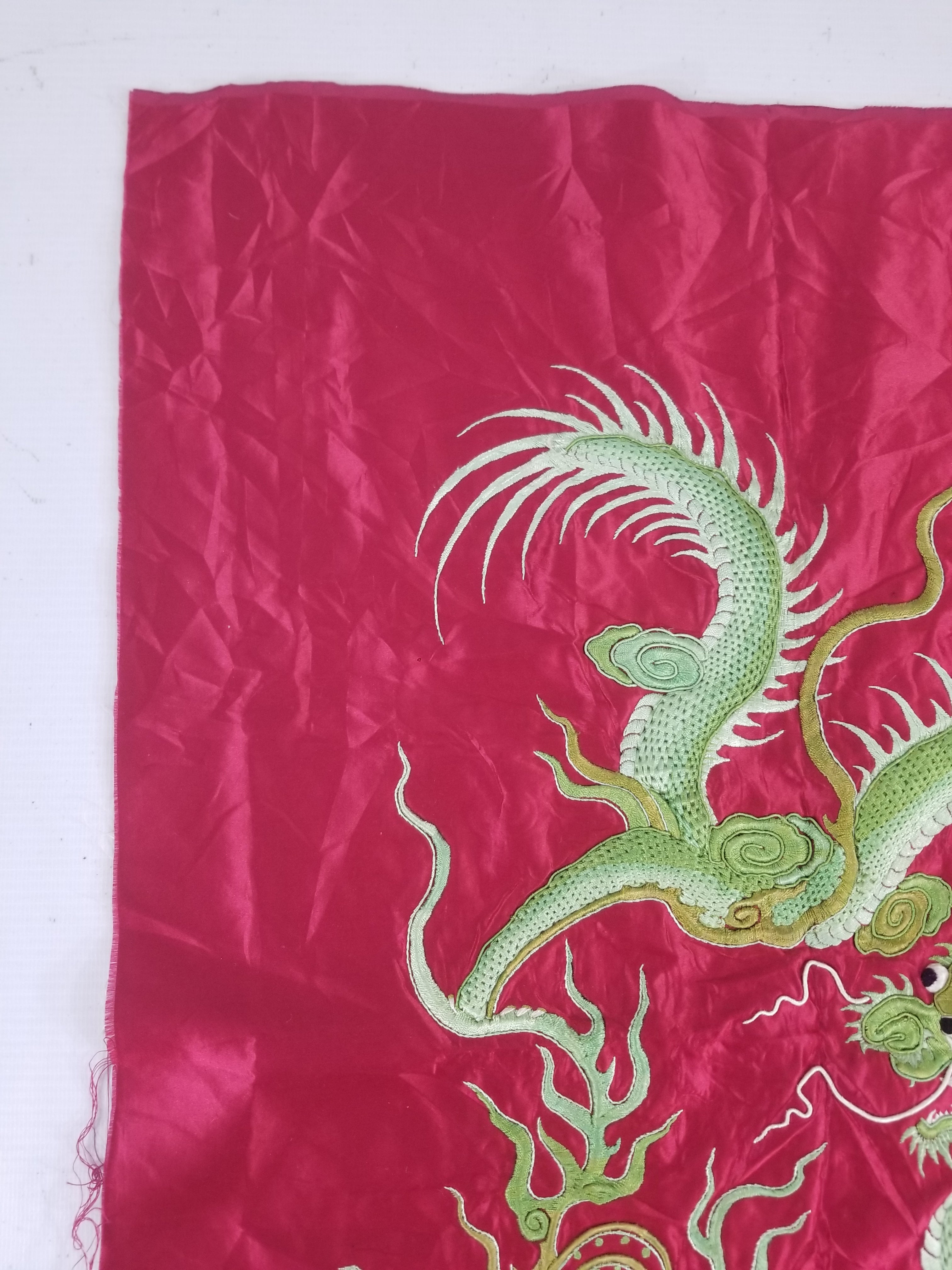 Vintage Chinese Hand Embroidered Dragon Silk Tapestry 60x57cm