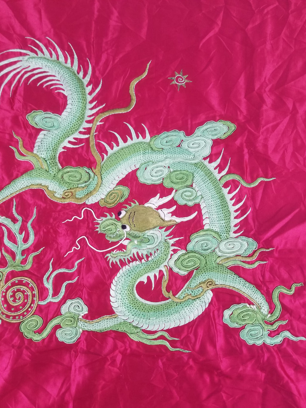 Vintage Chinese Hand Embroidered Dragon Silk Tapestry 60x57cm