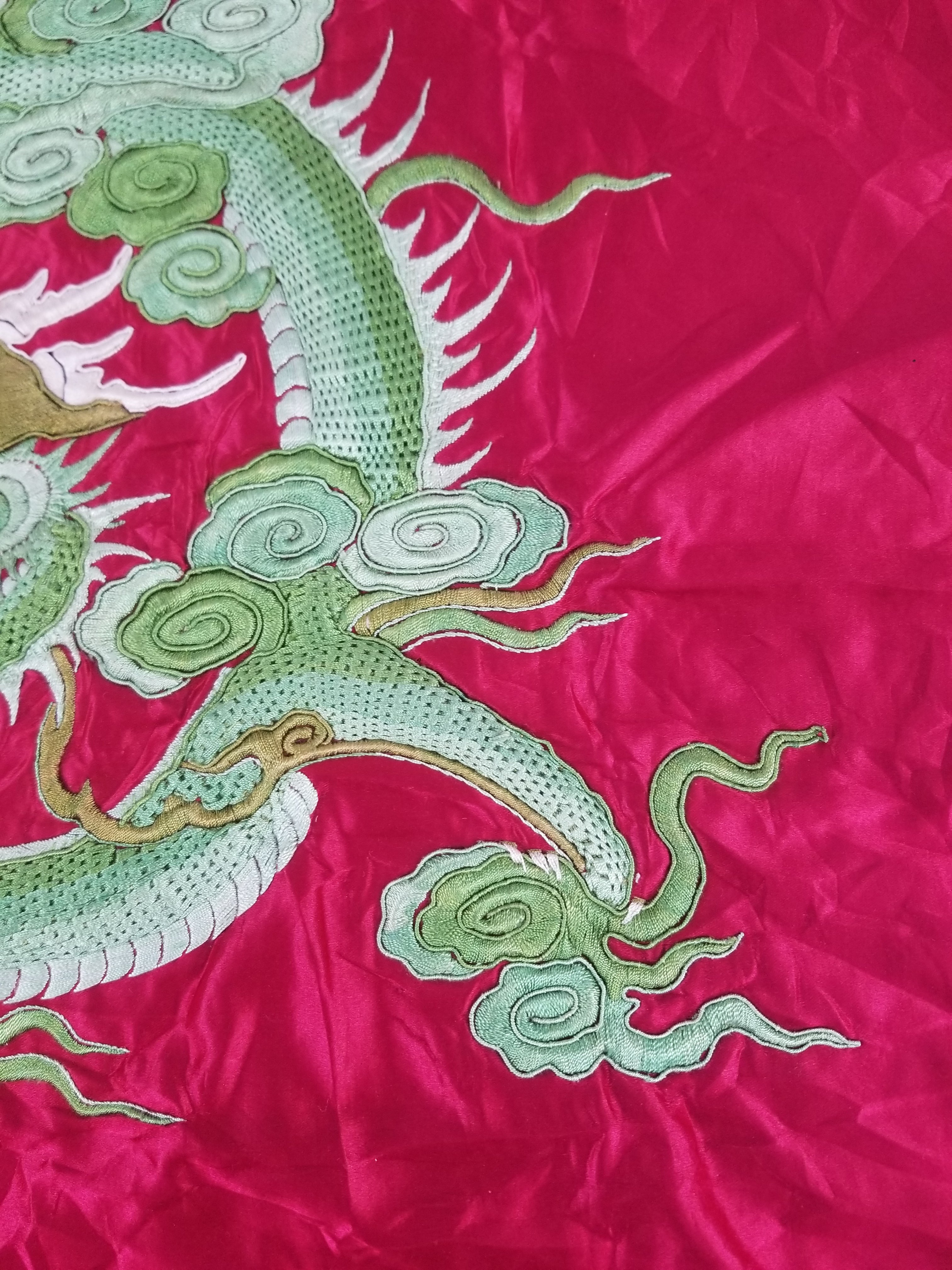 Vintage Chinese Hand Embroidered Dragon Silk Tapestry 60x57cm