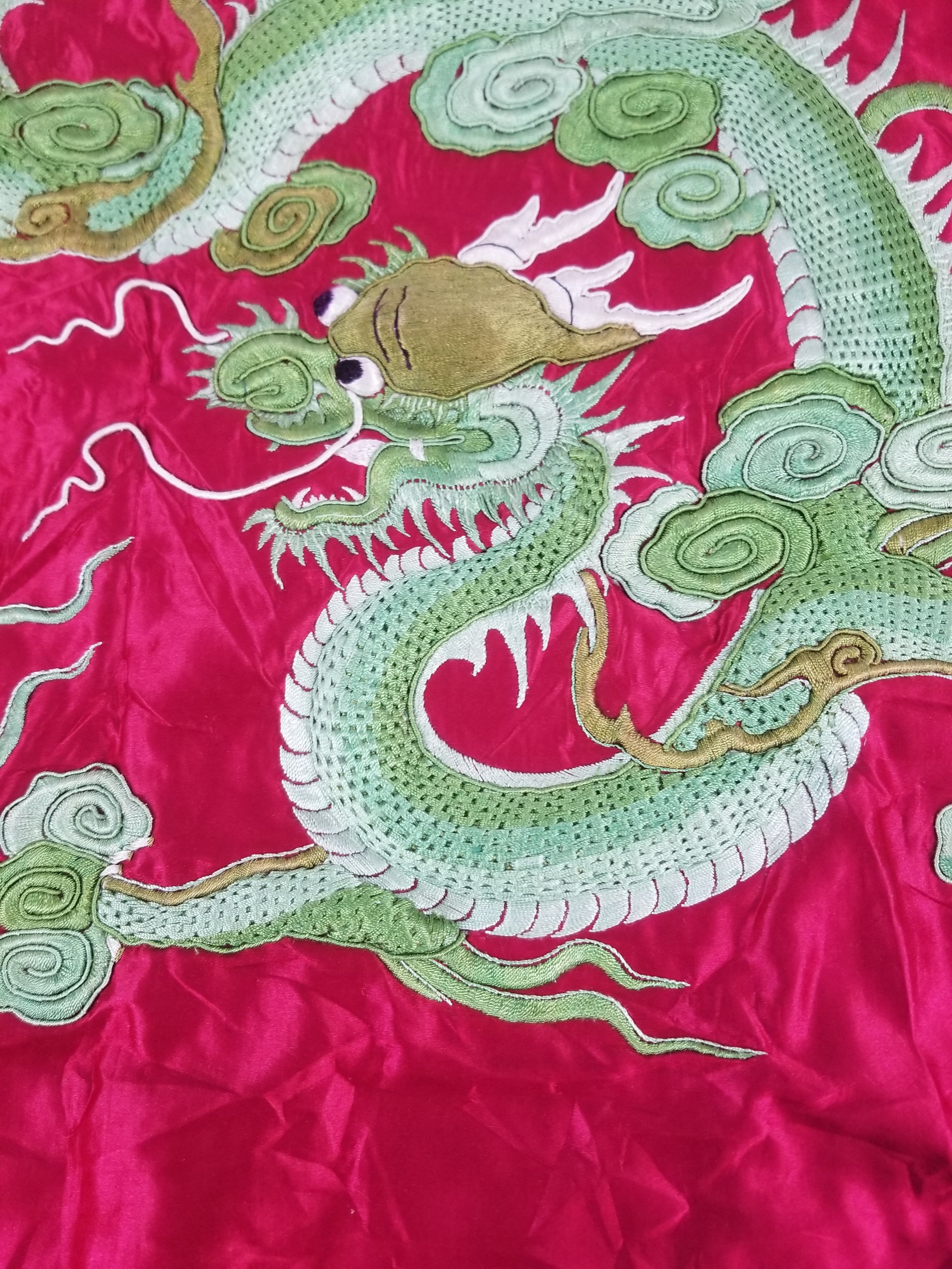 Vintage Chinese Hand Embroidered Dragon Silk Tapestry 60x57cm