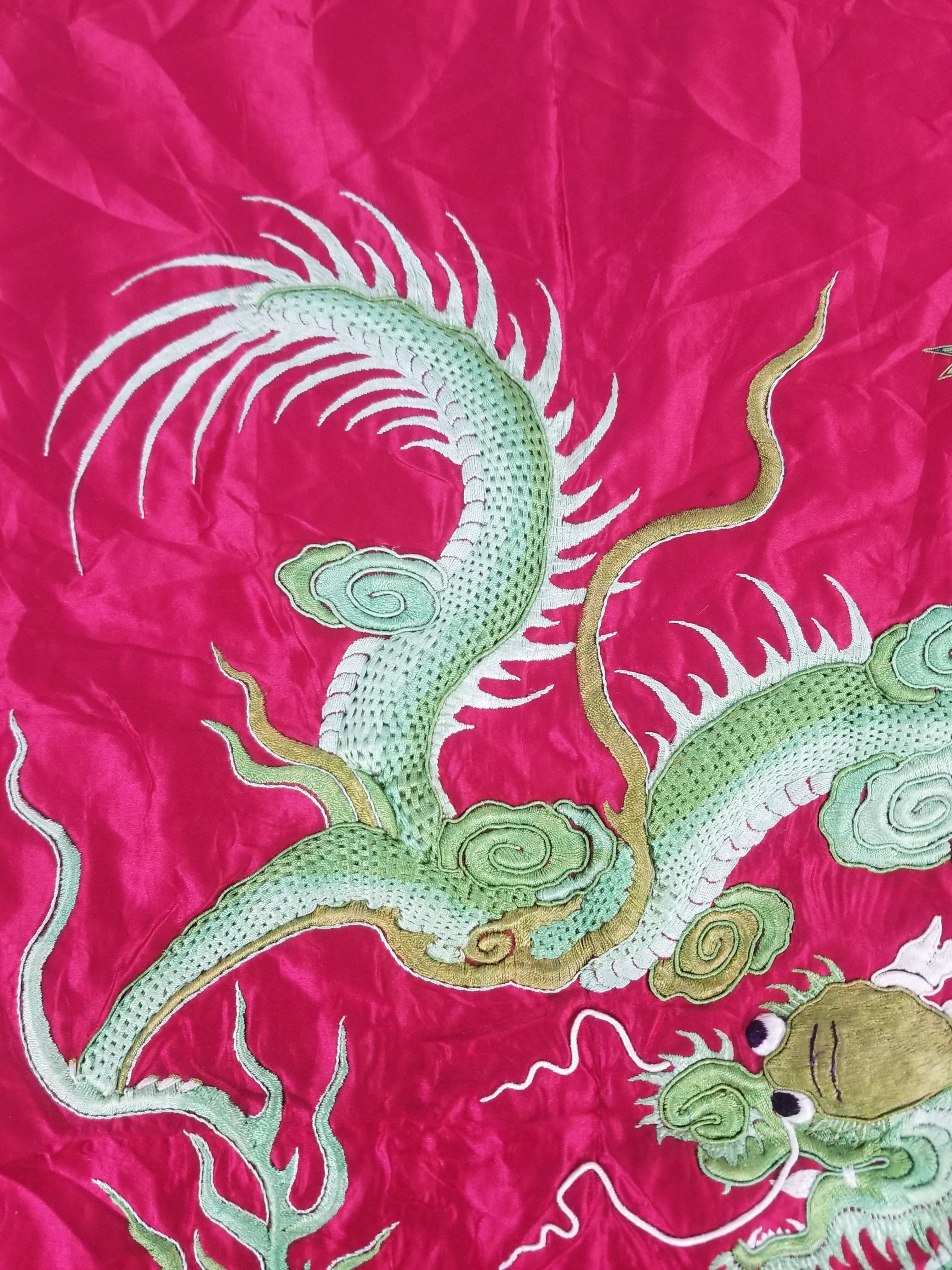 Vintage Chinese Hand Embroidered Dragon Silk Tapestry 60x57cm
