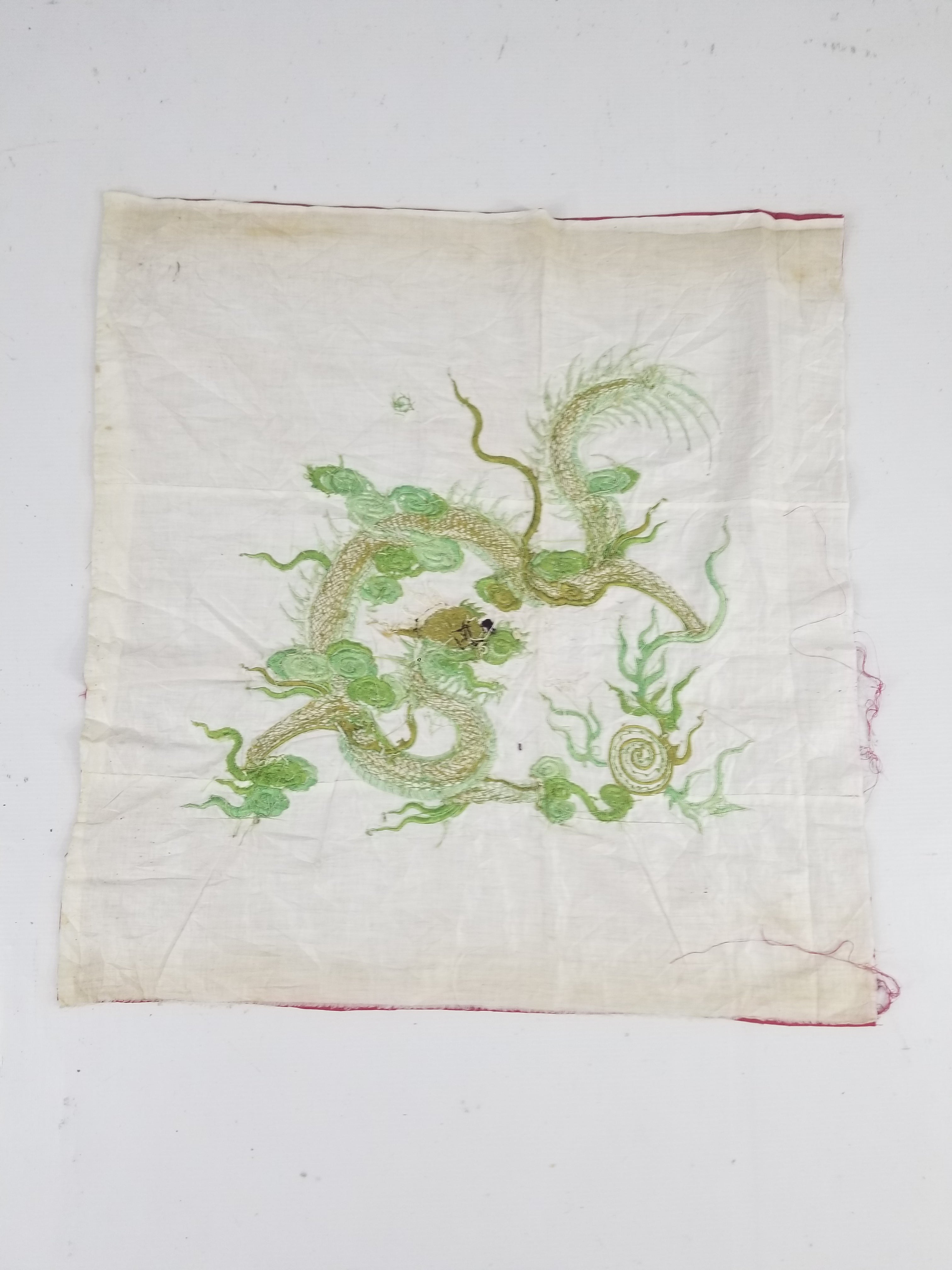 Vintage Chinese Hand Embroidered Dragon Silk Tapestry 60x57cm