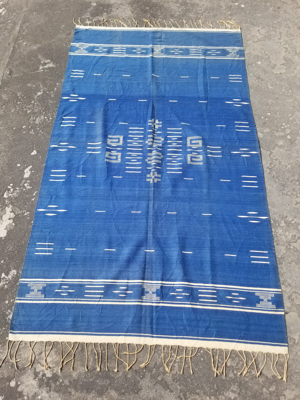 Vintage Traditional Handwoven Mexican Chimayo Wool Blue Kilim 166x112cm