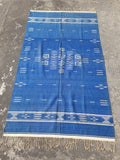 Vintage Traditional Handwoven Mexican Chimayo Wool Blue Kilim 166x112cm