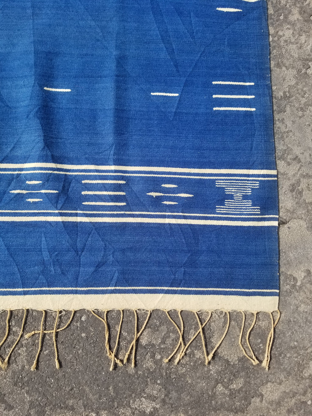 Vintage Traditional Handwoven Mexican Chimayo Wool Blue Kilim 166x112cm