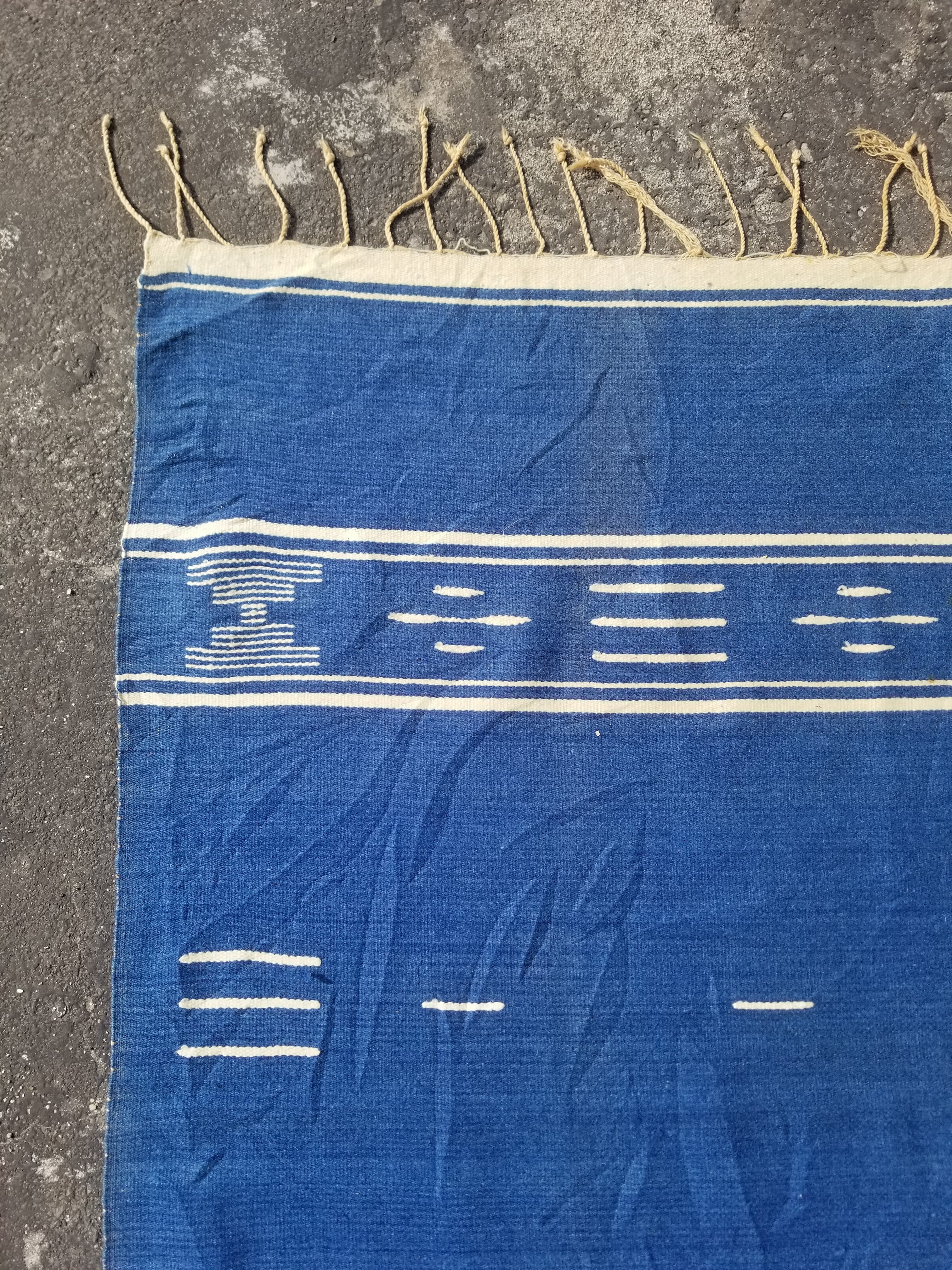Vintage Traditional Handwoven Mexican Chimayo Wool Blue Kilim 166x112cm