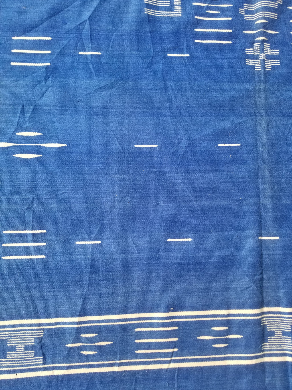 Vintage Traditional Handwoven Mexican Chimayo Wool Blue Kilim 166x112cm