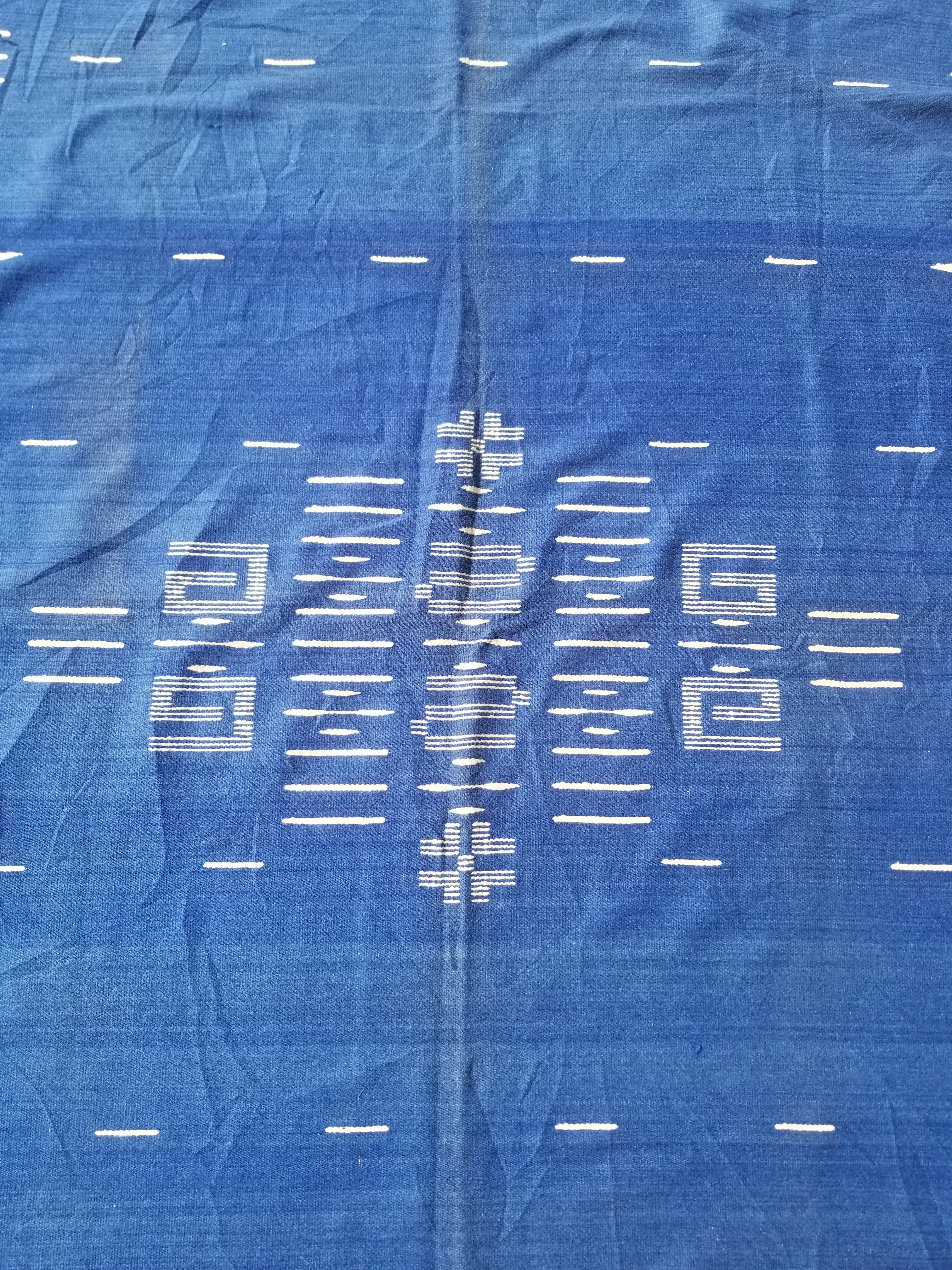 Vintage Traditional Handwoven Mexican Chimayo Wool Blue Kilim 166x112cm