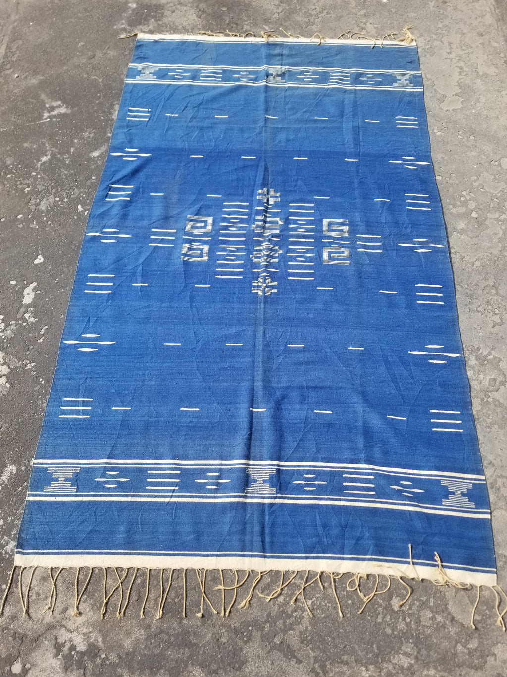 Vintage Traditional Handwoven Mexican Chimayo Wool Blue Kilim 166x112cm