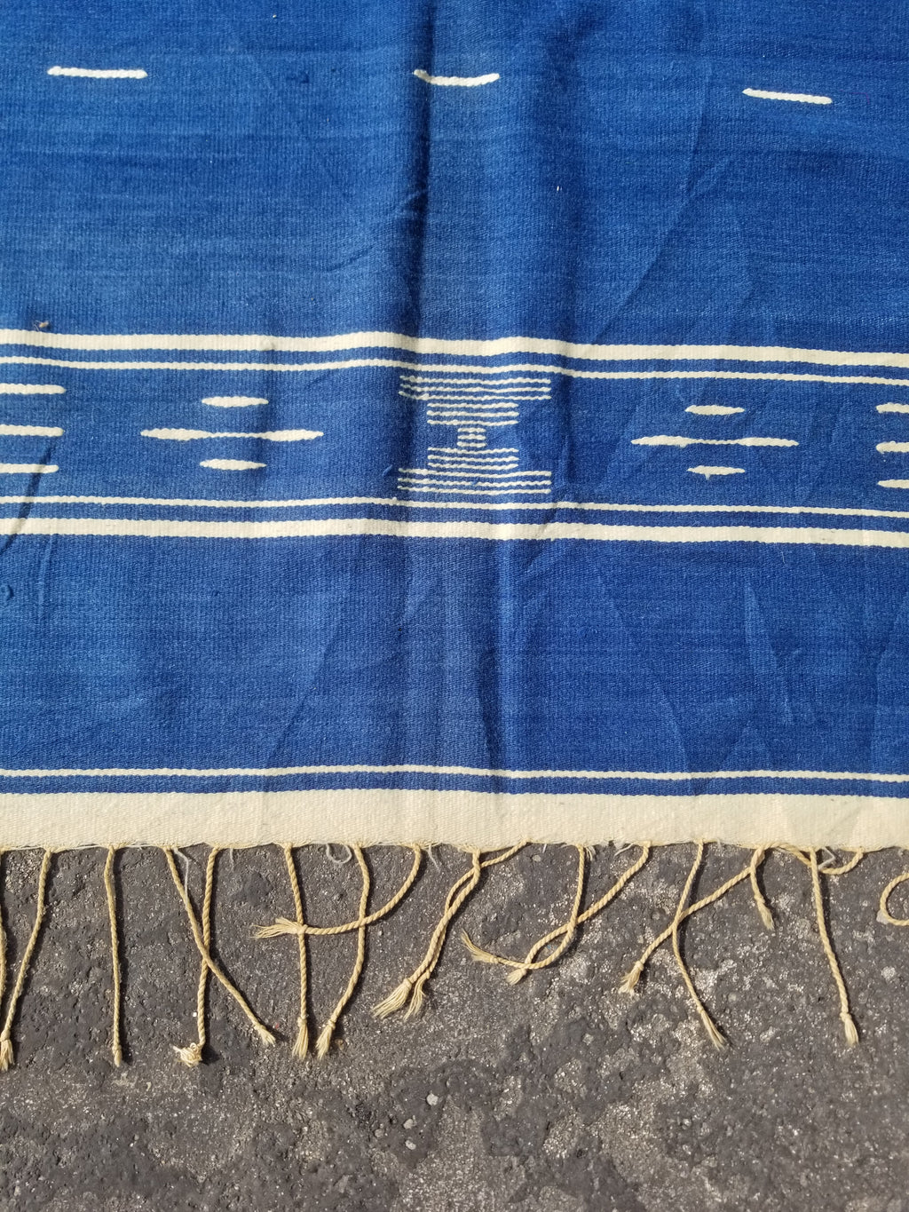 Vintage Traditional Handwoven Mexican Chimayo Wool Blue Kilim 166x112cm