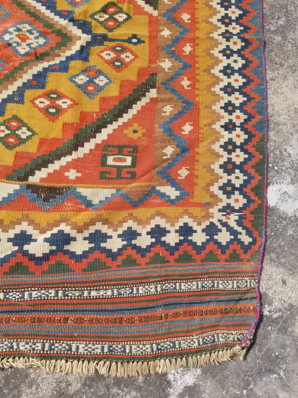 Antique Traditional Handwoven Turkish Anatolian Wool Multicolor Kilim 296x148cm
