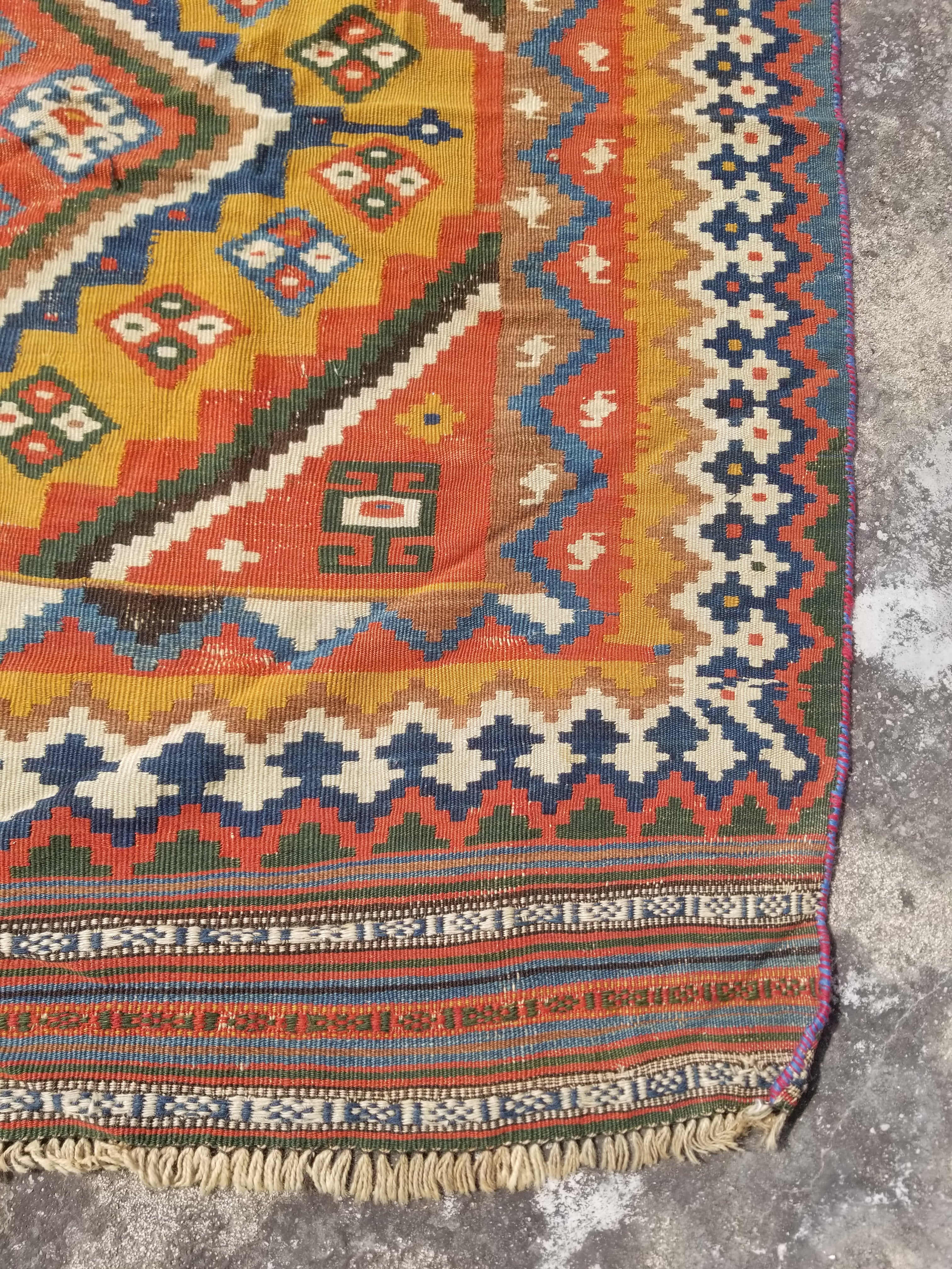 Antique Traditional Handwoven Turkish Anatolian Wool Multicolor Kilim 296x148cm
