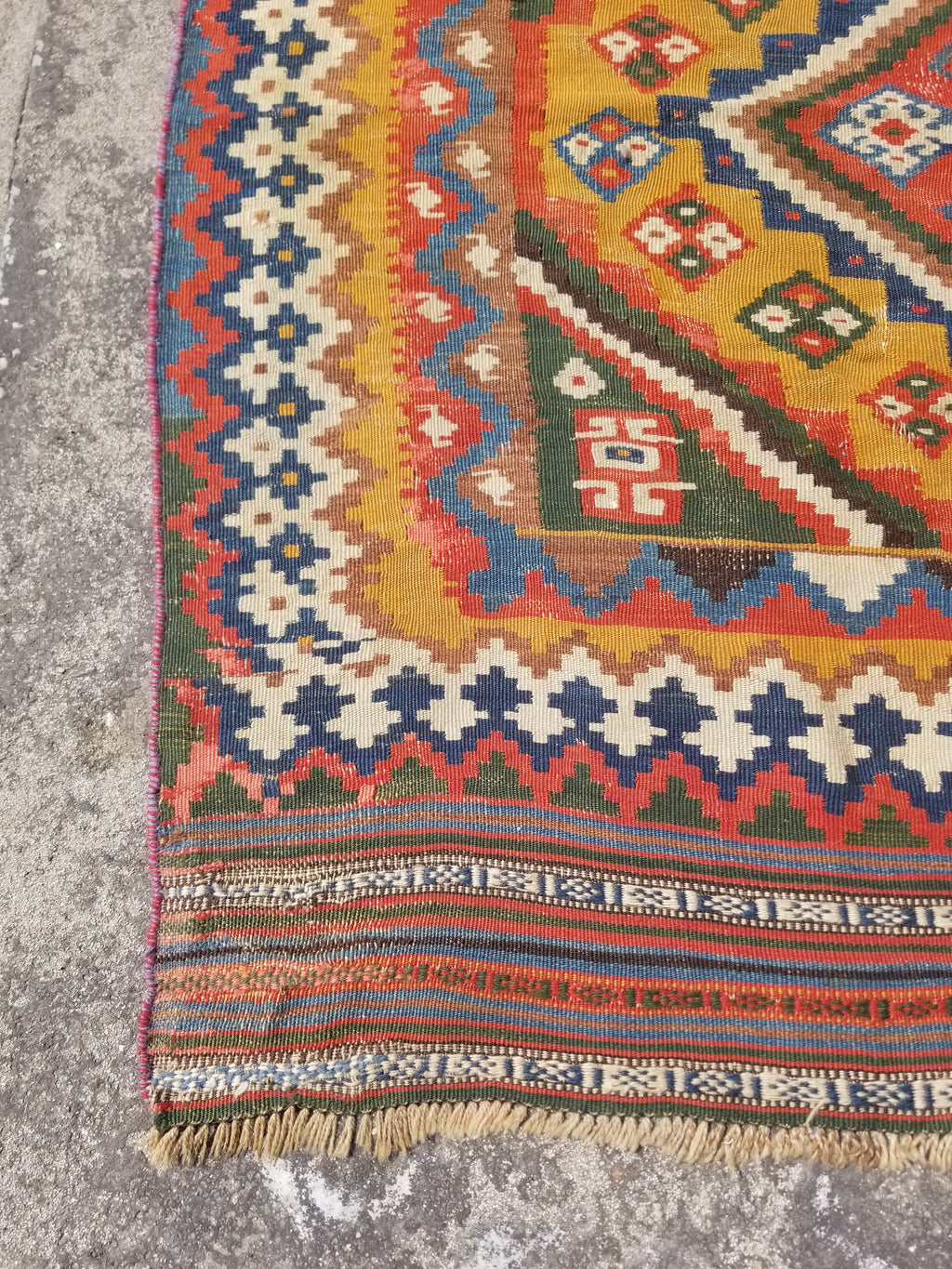Antique Traditional Handwoven Turkish Anatolian Wool Multicolor Kilim 296x148cm